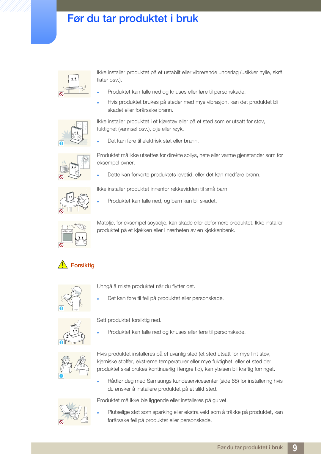 Samsung LF00FNXPFBZXEN, LF-NXN2N/EN manual Før du tar produktet i bruk, Forsiktig, Samsung 