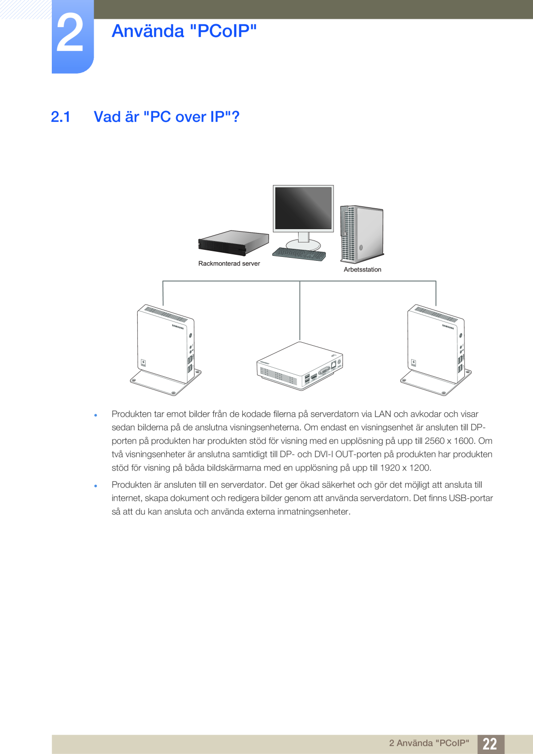Samsung LF-NXN2N/EN, LF00FNXPFBZXEN manual 2 Använda PCoIP, Vad är PC over IP? 