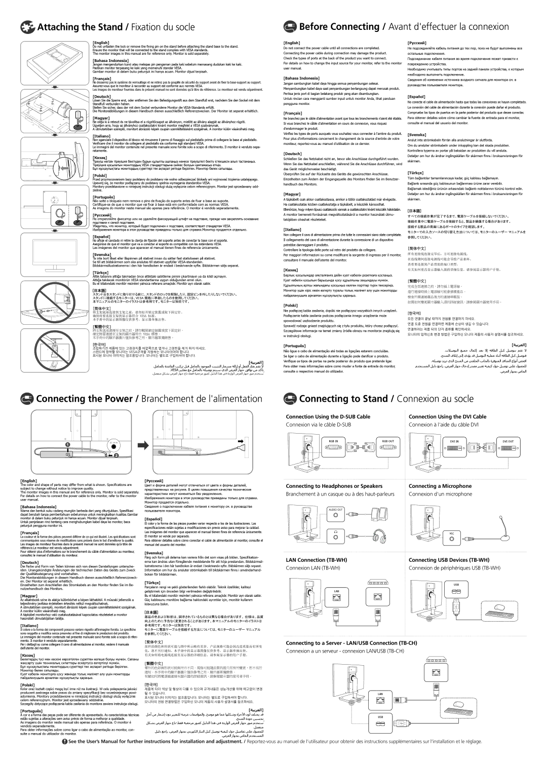 Samsung LF-TBWHD/EN, LF-TBWHF/EN manual Attaching the Stand / Fixation du socle, Connecting to Stand / Connexion au socle 