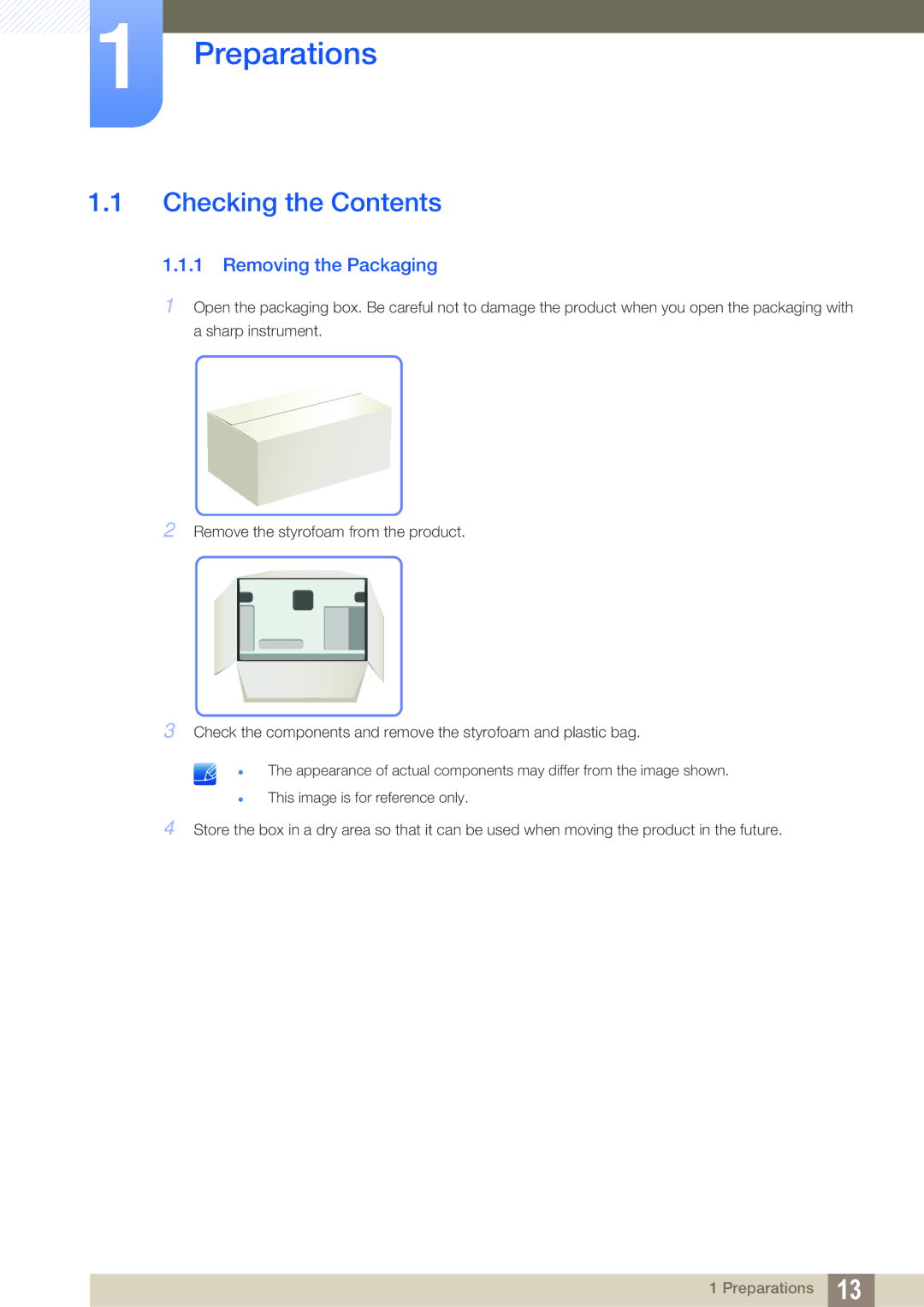 Samsung LF-TBCHA/EN, LF-TBWHF/EN, LF-TBWHD/EN, LF-TBWHF/XY manual Preparations, Checking the Contents 