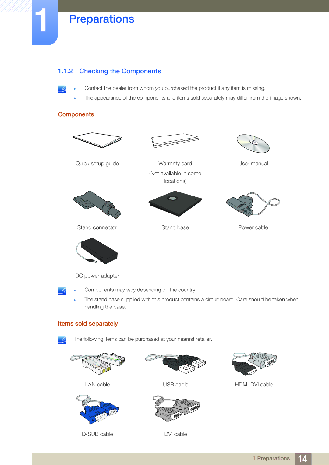 Samsung LF-TBWHD/EN, LF-TBWHF/EN, LF-TBCHA/EN, LF-TBWHF/XY manual Checking the Components, Items sold separately 