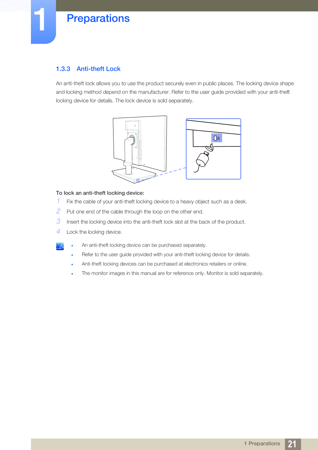 Samsung LF-TBCHA/EN, LF-TBWHF/EN, LF-TBWHD/EN, LF-TBWHF/XY manual Anti-theft Lock 