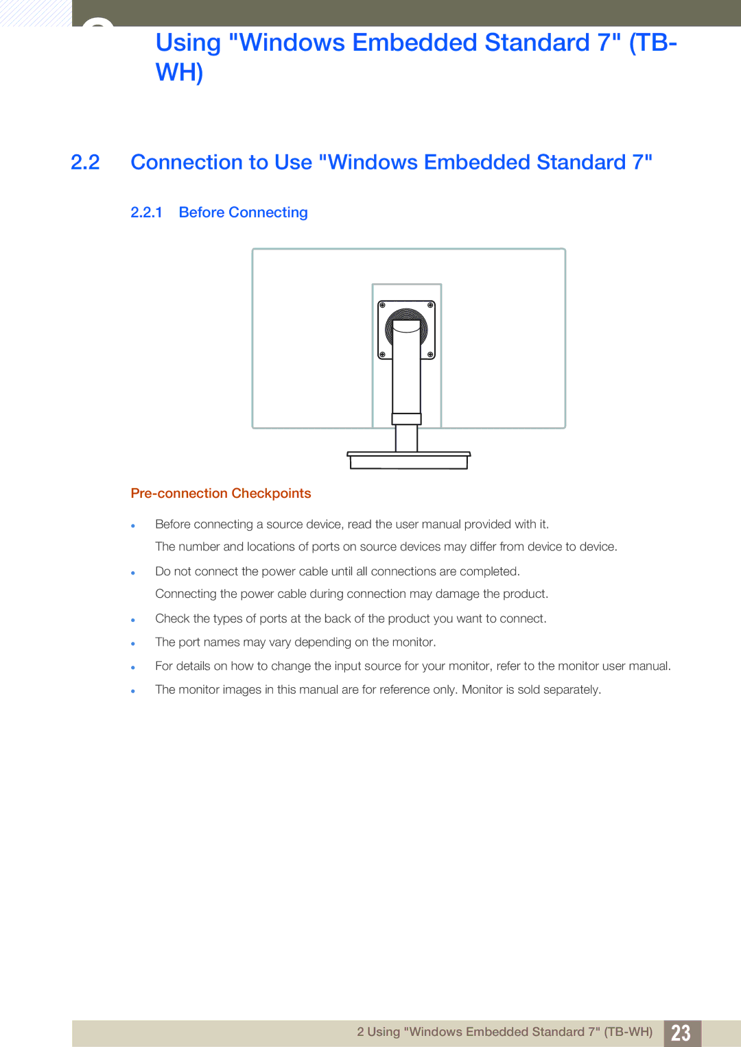 Samsung LF-TBWHF/XY manual Connection to Use Windows Embedded Standard, Before Connecting, Pre-connection Checkpoints 