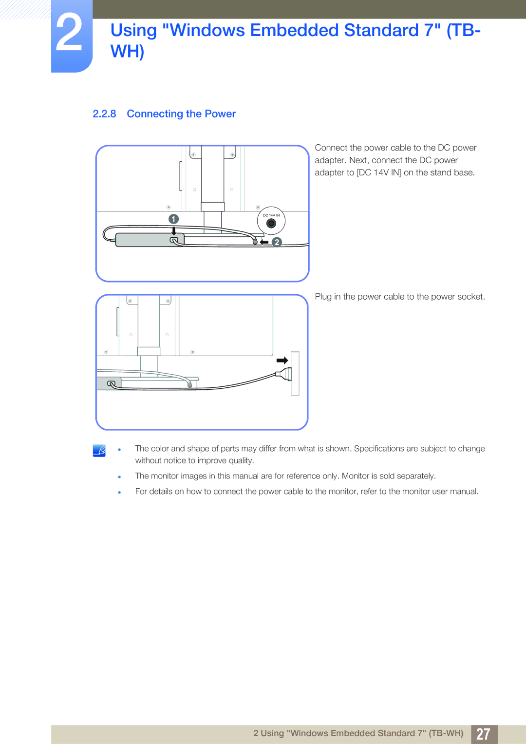 Samsung LF-TBWHF/XY, LF-TBWHF/EN, LF-TBCHA/EN, LF-TBWHD/EN manual Connecting the Power 