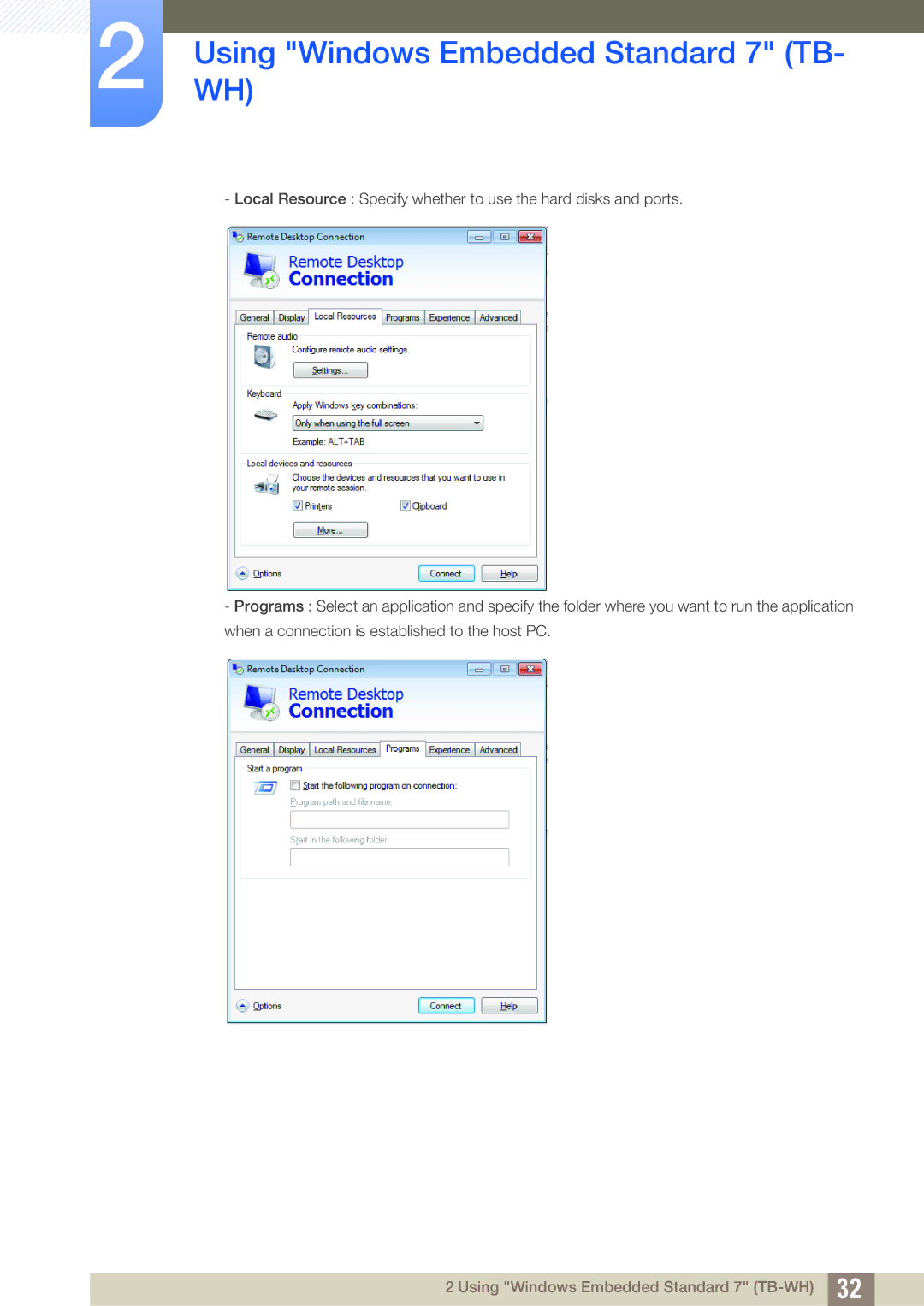 Samsung LF-TBWHF/EN, LF-TBCHA/EN, LF-TBWHD/EN, LF-TBWHF/XY manual UsingWH Windows Embedded Standard 7 TB 