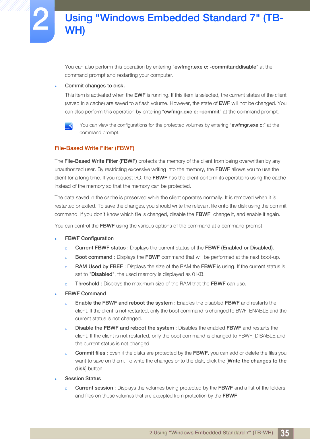 Samsung LF-TBWHF/XY, LF-TBWHF/EN, LF-TBCHA/EN, LF-TBWHD/EN manual File-Based Write Filter Fbwf 