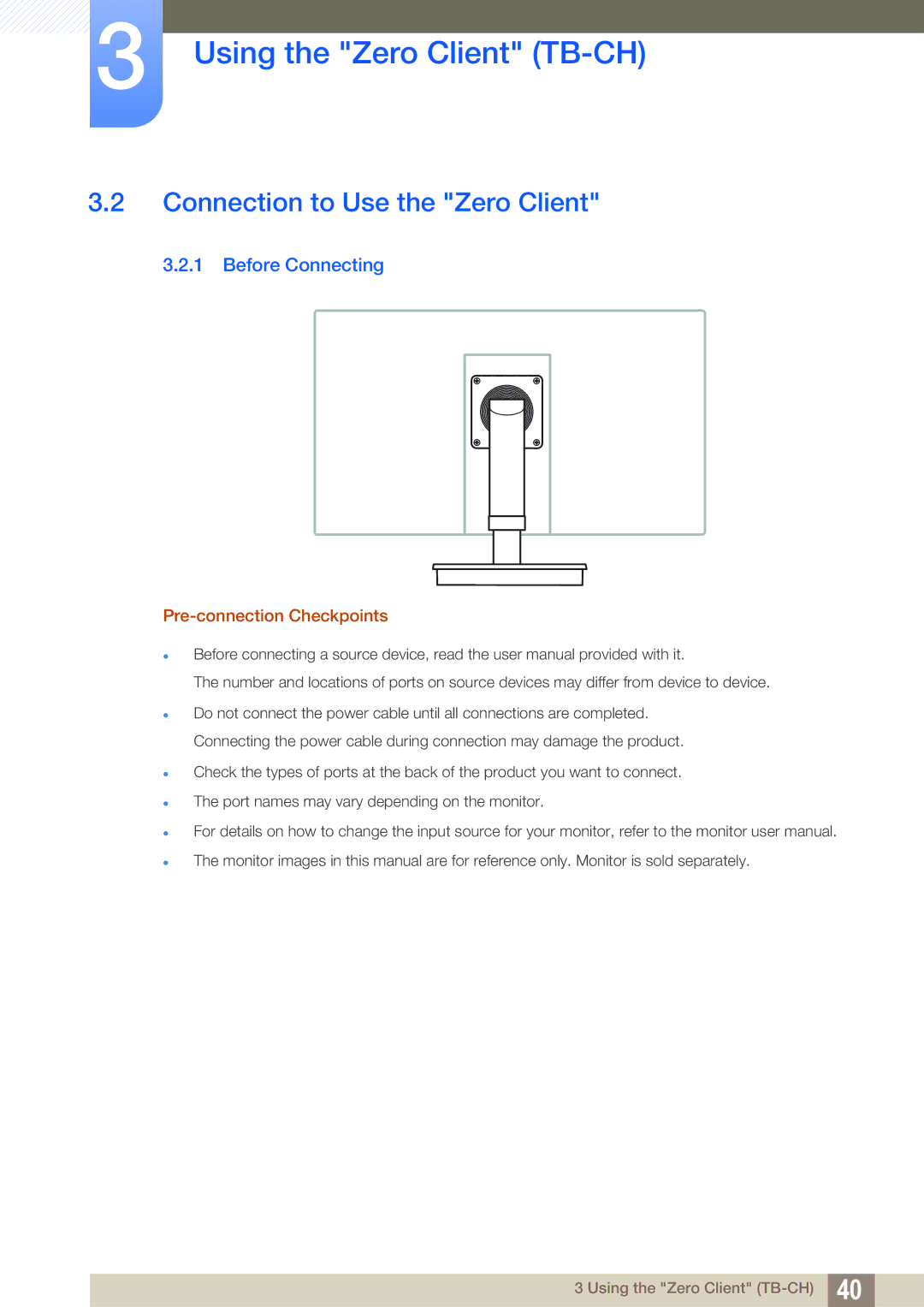 Samsung LF-TBWHF/EN, LF-TBCHA/EN, LF-TBWHD/EN, LF-TBWHF/XY manual Connection to Use the Zero Client, Before Connecting 