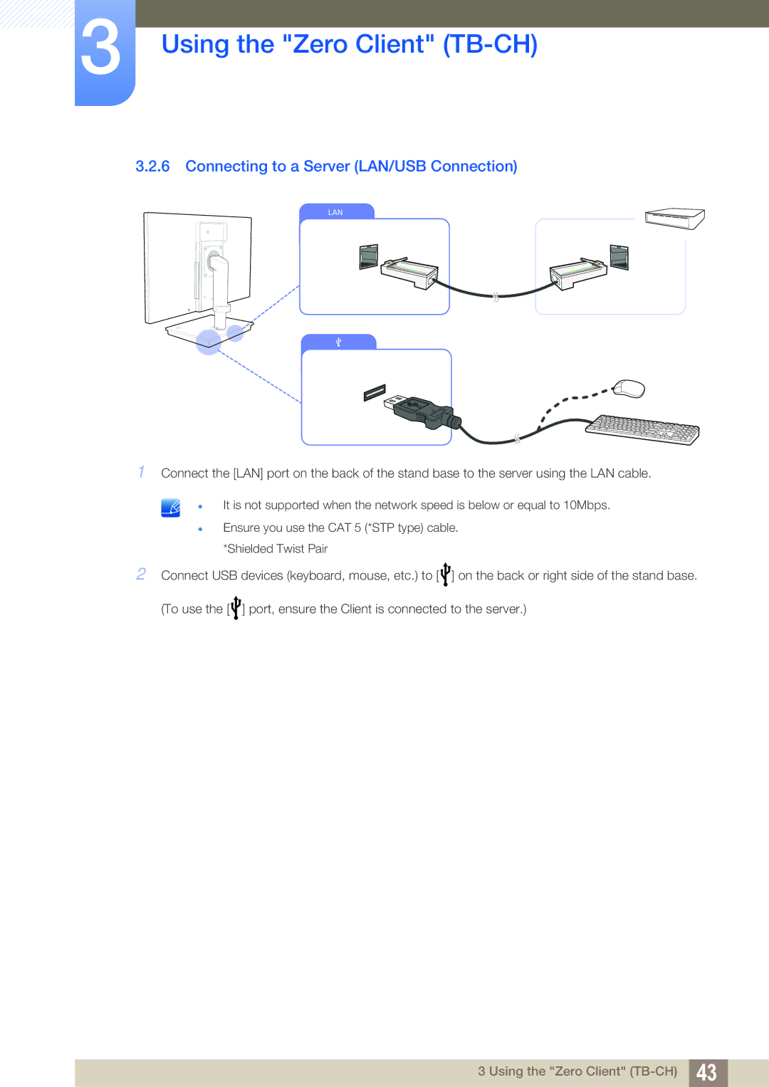 Samsung LF-TBWHF/XY, LF-TBWHF/EN, LF-TBCHA/EN, LF-TBWHD/EN manual Connecting to a Server LAN/USB Connection 