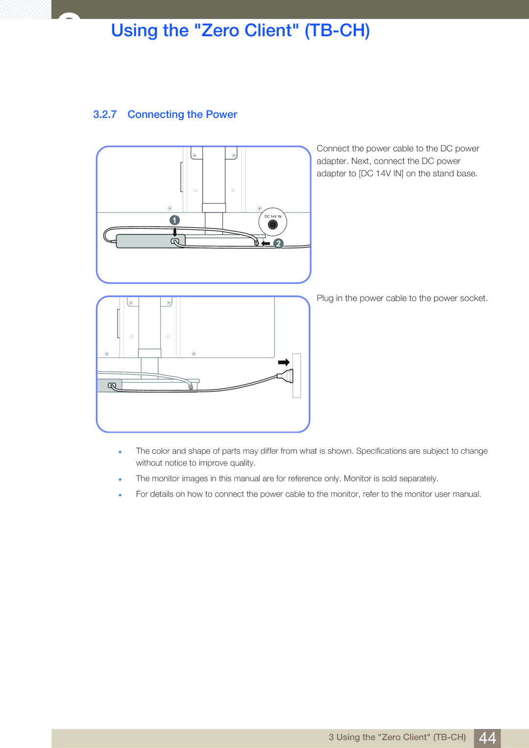 Samsung LF-TBWHF/EN, LF-TBCHA/EN, LF-TBWHD/EN, LF-TBWHF/XY manual Connecting the Power 