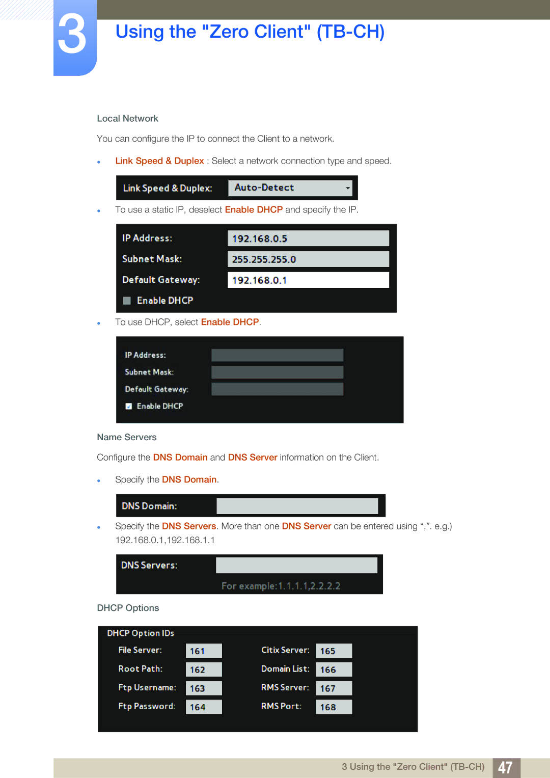 Samsung LF-TBWHF/XY, LF-TBWHF/EN, LF-TBCHA/EN, LF-TBWHD/EN manual Dhcp Options 