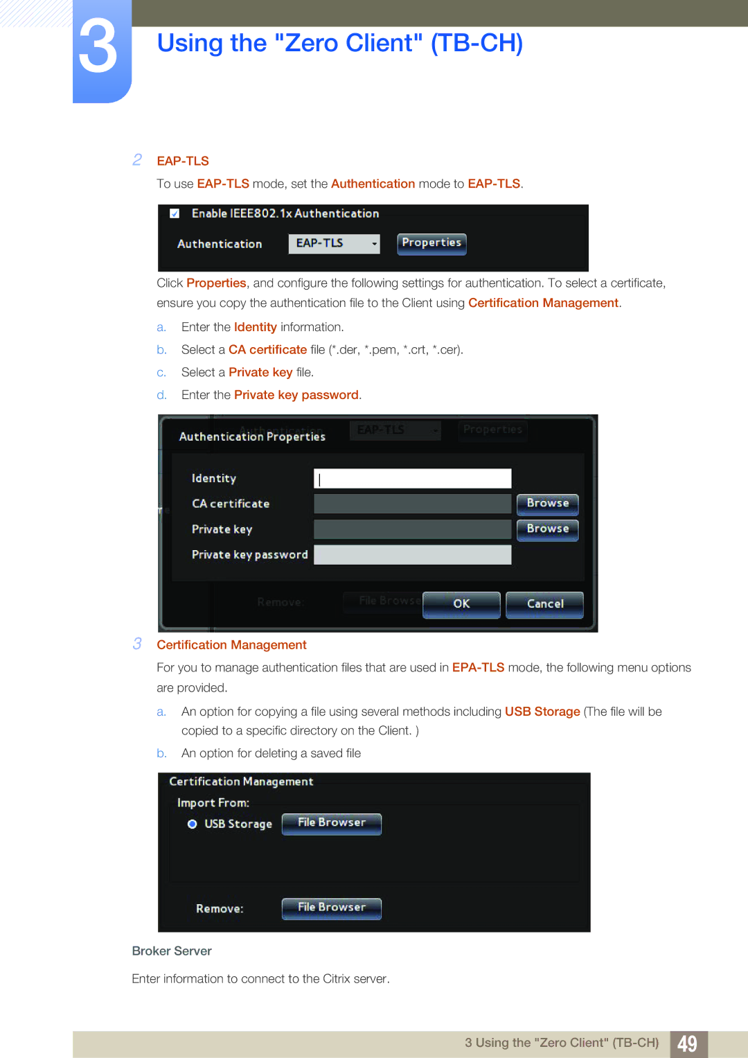 Samsung LF-TBCHA/EN, LF-TBWHF/EN, LF-TBWHD/EN, LF-TBWHF/XY Eap-Tls, Enter the Private key password Certification Management 