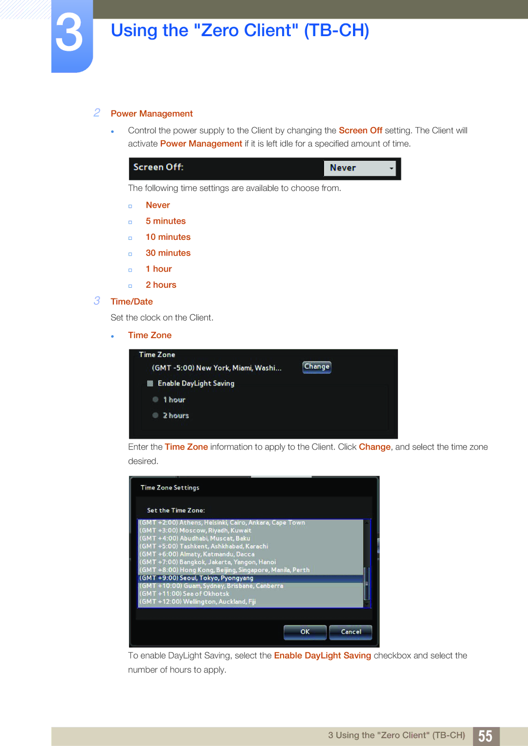 Samsung LF-TBWHF/XY, LF-TBWHF/EN, LF-TBCHA/EN, LF-TBWHD/EN manual Power Management,  Time Zone 