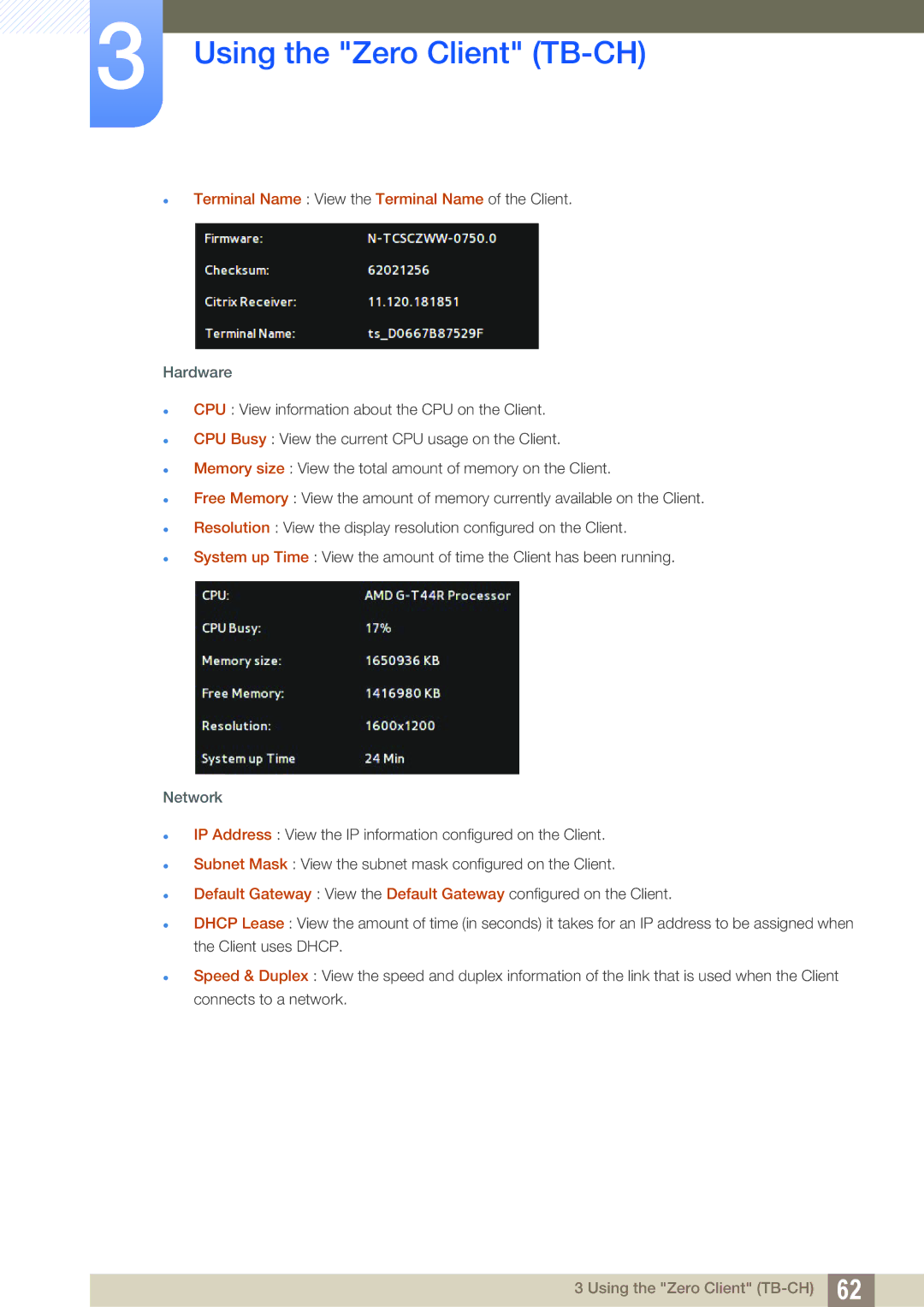 Samsung LF-TBWHD/EN, LF-TBWHF/EN, LF-TBCHA/EN, LF-TBWHF/XY  Terminal Name View the Terminal Name of the Client, Hardware 