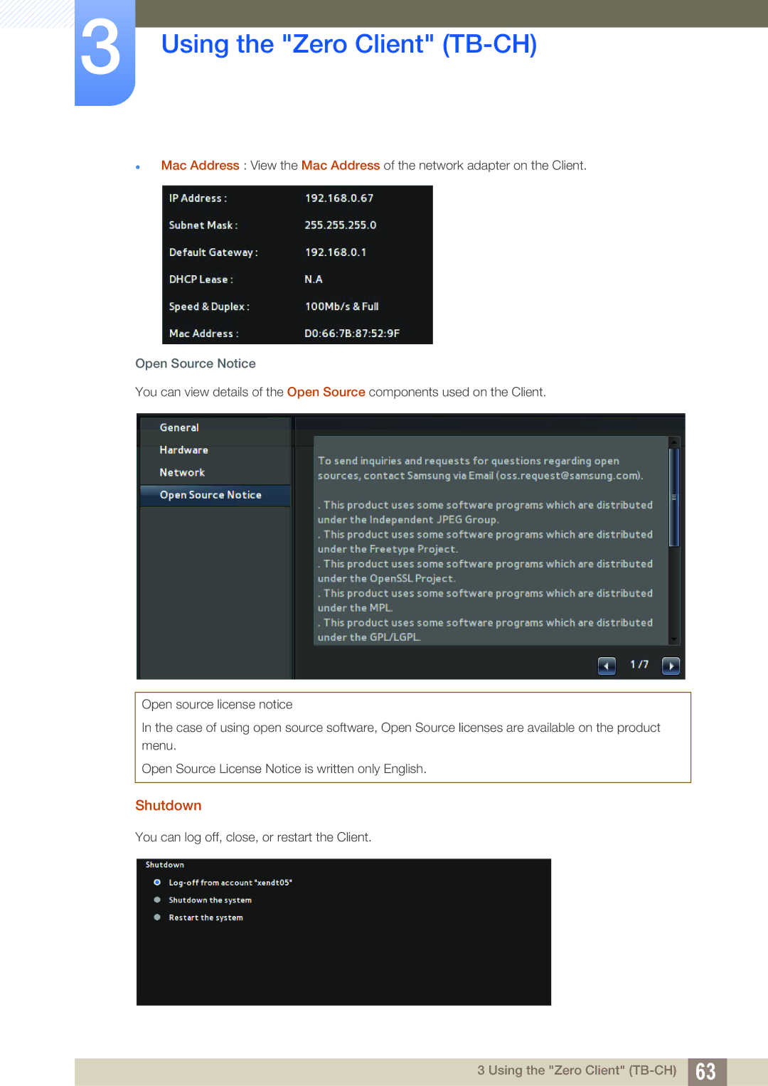 Samsung LF-TBWHF/XY, LF-TBWHF/EN, LF-TBCHA/EN, LF-TBWHD/EN manual Shutdown, Open Source Notice 