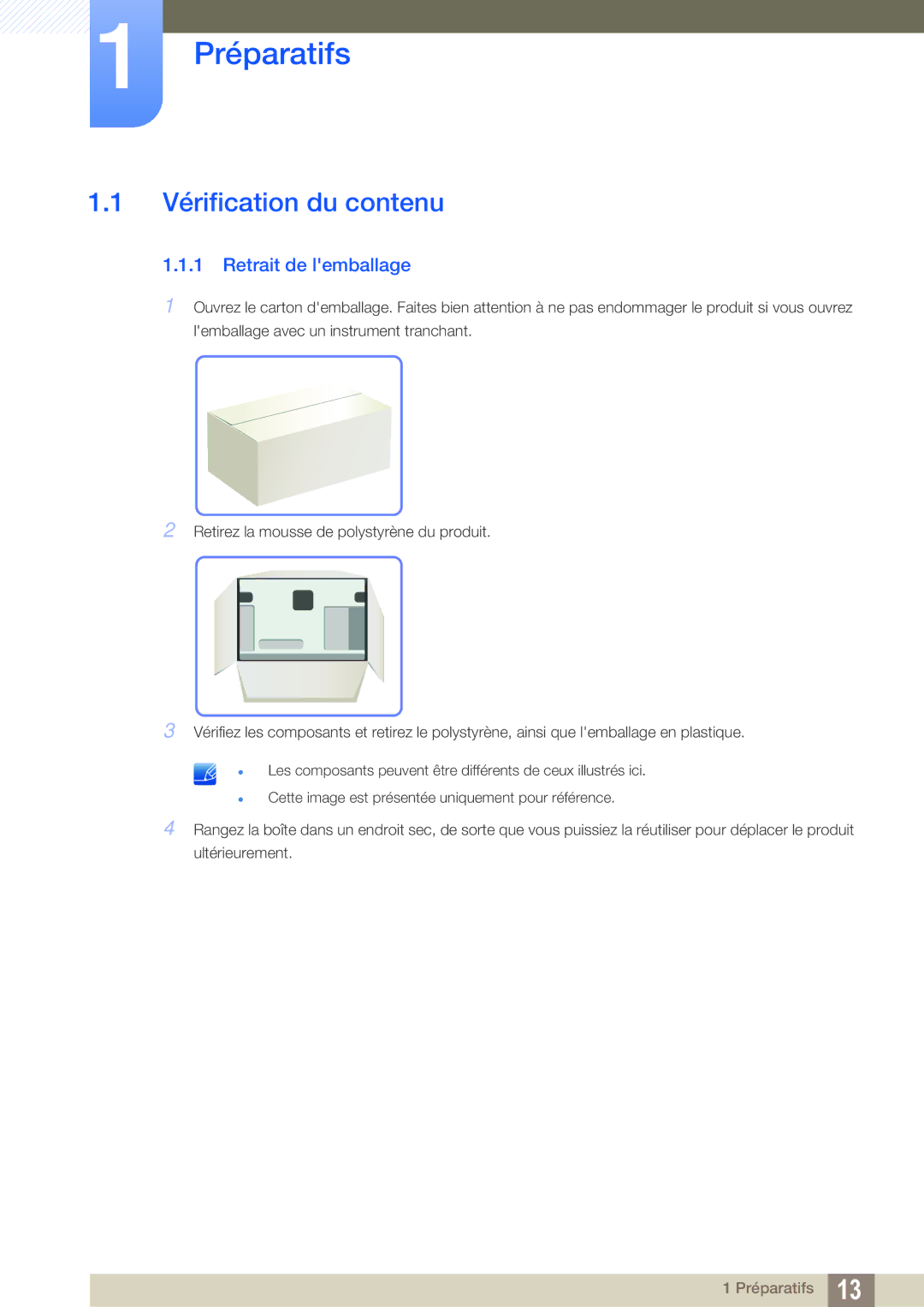 Samsung LF-TBCHA/EN, LF-TBWHF/EN, LF-TBWHD/EN manual Vérification du contenu, Retrait de lemballage 