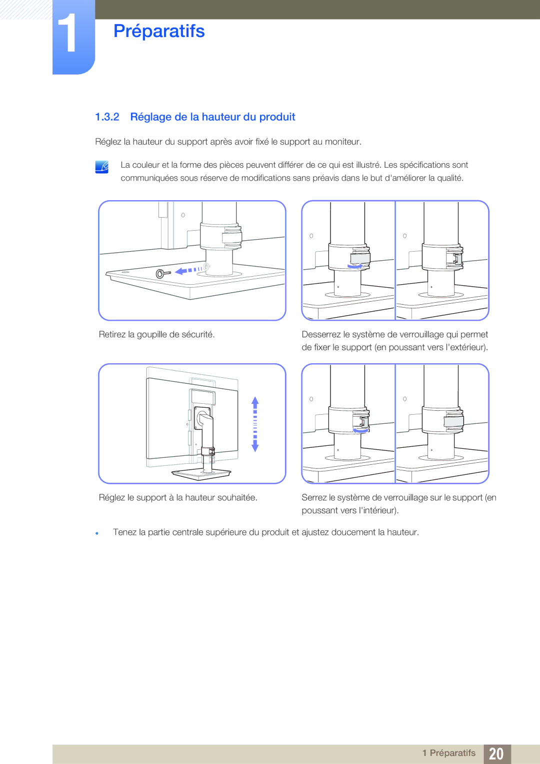 Samsung LF-TBWHD/EN, LF-TBWHF/EN, LF-TBCHA/EN manual 2 Réglage de la hauteur du produit 