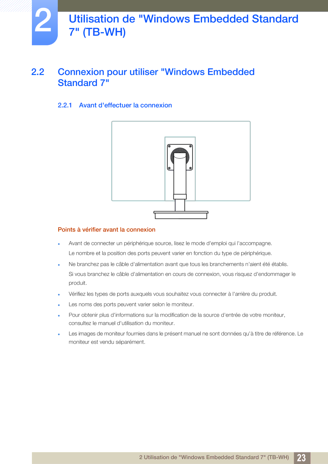 Samsung LF-TBWHD/EN, LF-TBWHF/EN manual Connexion pour utiliser Windows Embedded Standard, Avant deffectuer la connexion 