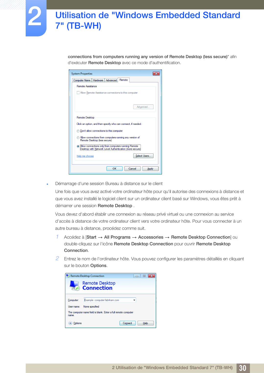 Samsung LF-TBWHF/EN, LF-TBCHA/EN, LF-TBWHD/EN manual Utilisation de Windows Embedded Standard 7 TB-WH 