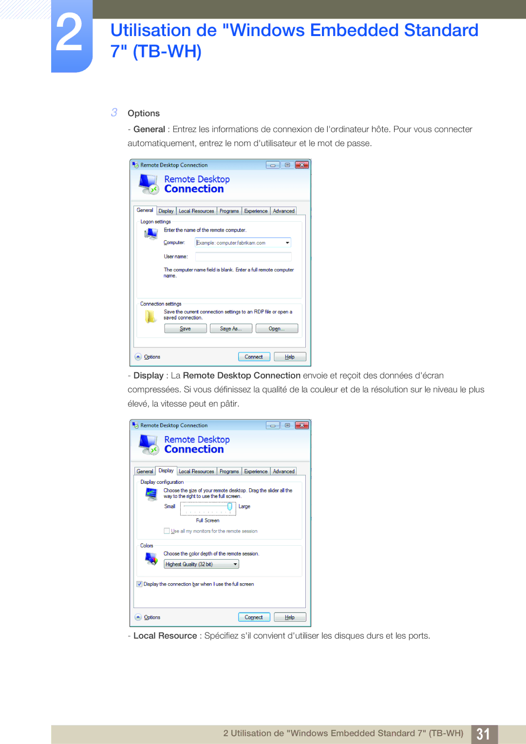 Samsung LF-TBCHA/EN, LF-TBWHF/EN, LF-TBWHD/EN manual Utilisation de Windows Embedded Standard 7 TB-WH 