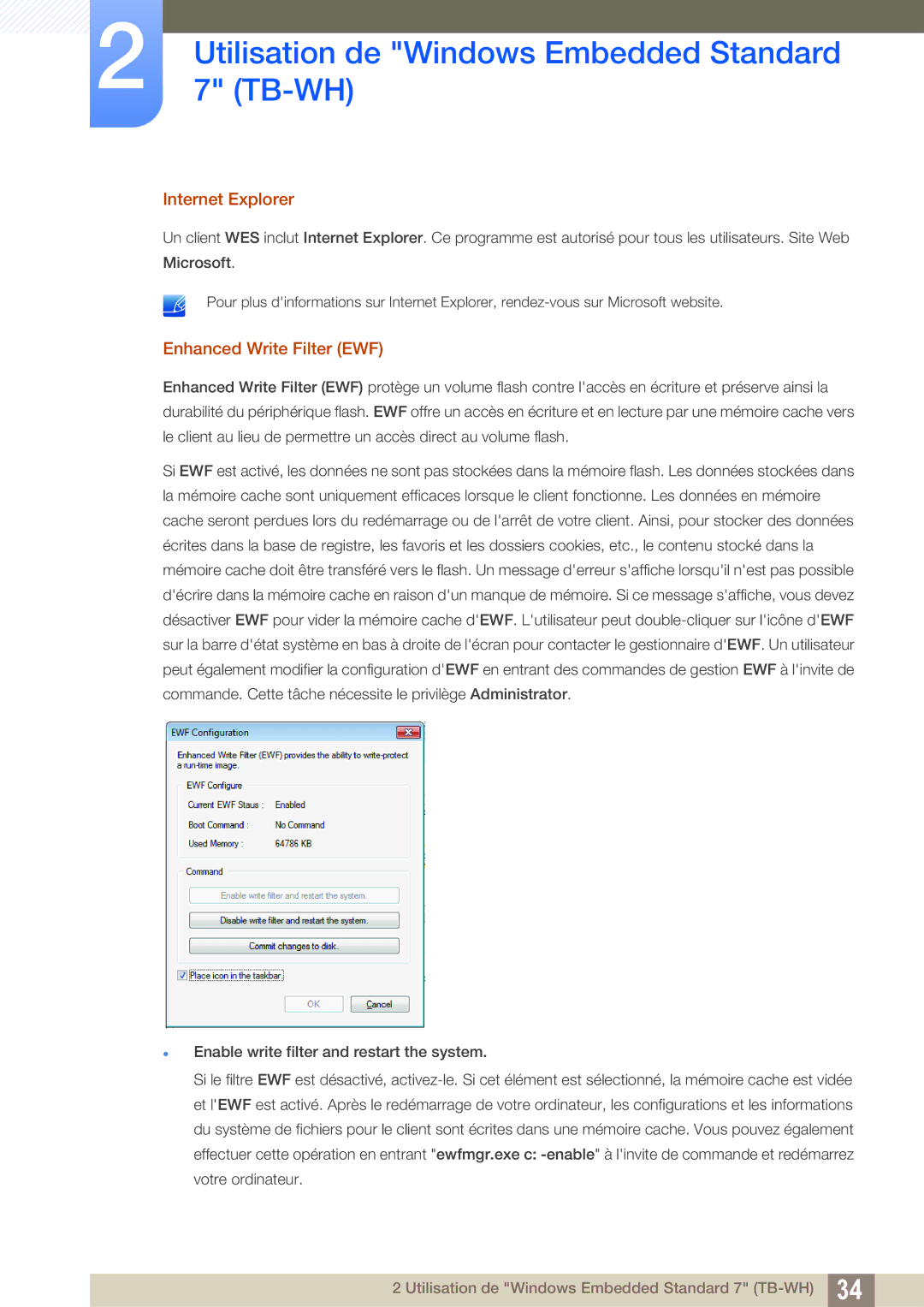 Samsung LF-TBCHA/EN, LF-TBWHF/EN, LF-TBWHD/EN manual Internet Explorer, Enhanced Write Filter EWF 