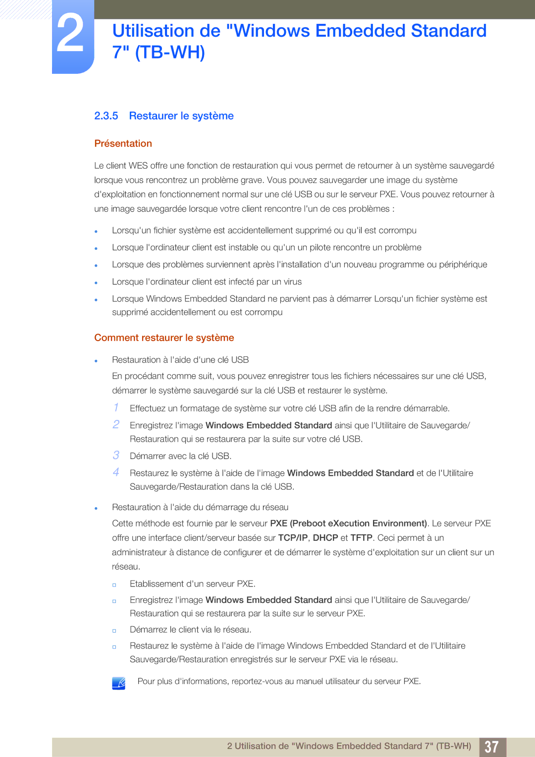 Samsung LF-TBCHA/EN, LF-TBWHF/EN, LF-TBWHD/EN manual Restaurer le système, Présentation, Comment restaurer le système 