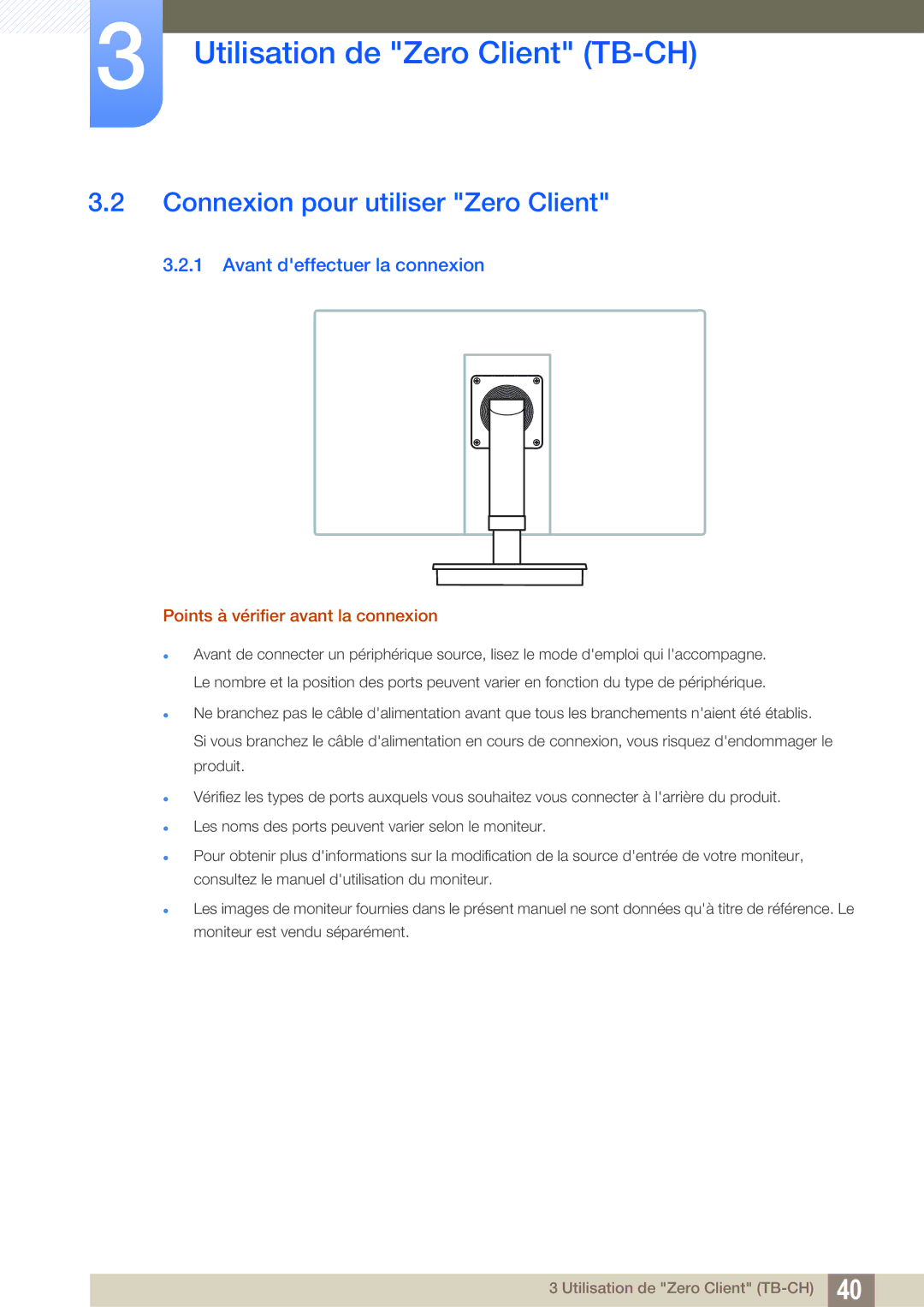 Samsung LF-TBCHA/EN, LF-TBWHF/EN, LF-TBWHD/EN manual Connexion pour utiliser Zero Client, Avant deffectuer la connexion 