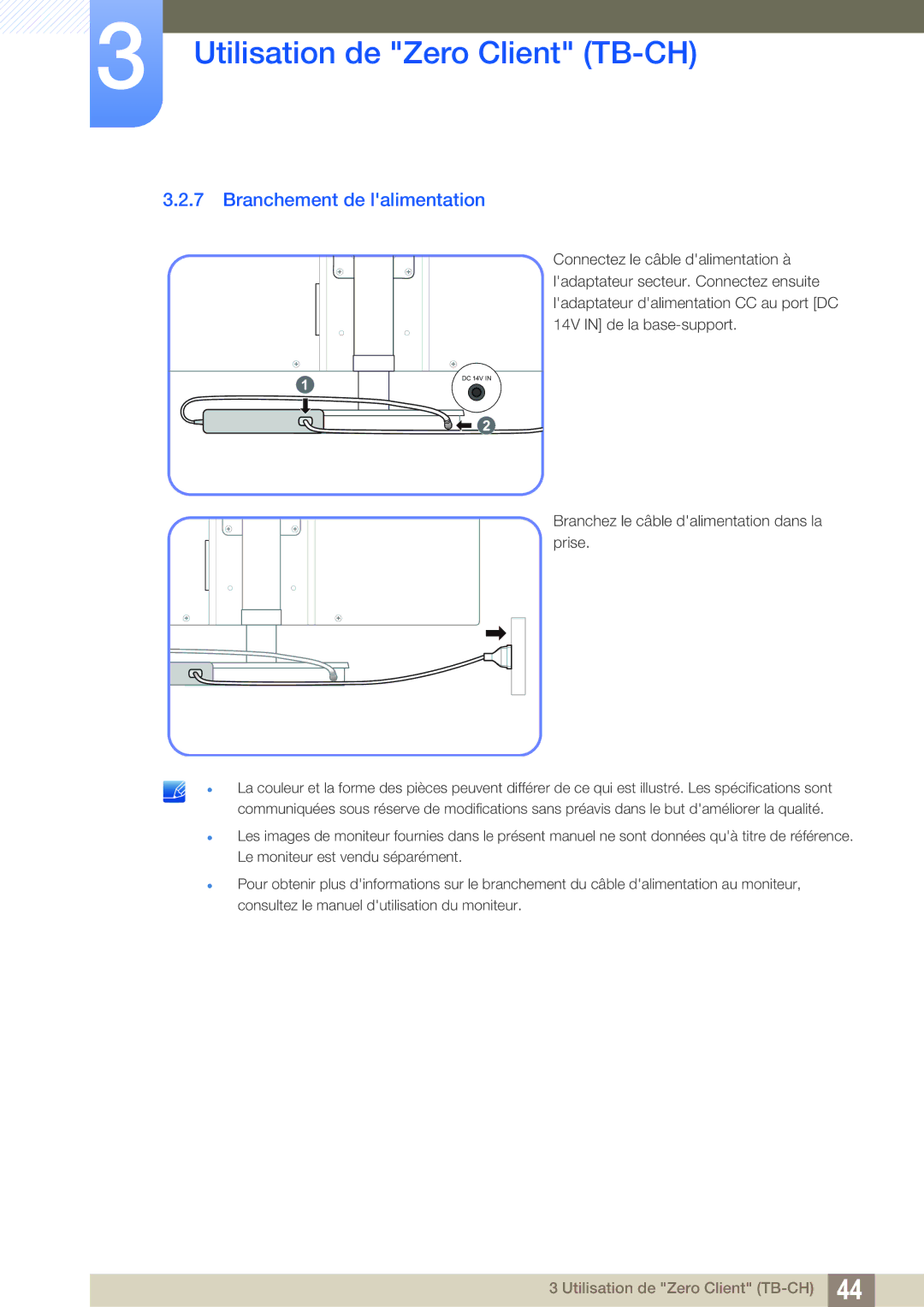 Samsung LF-TBWHD/EN, LF-TBWHF/EN, LF-TBCHA/EN manual Branchement de lalimentation 