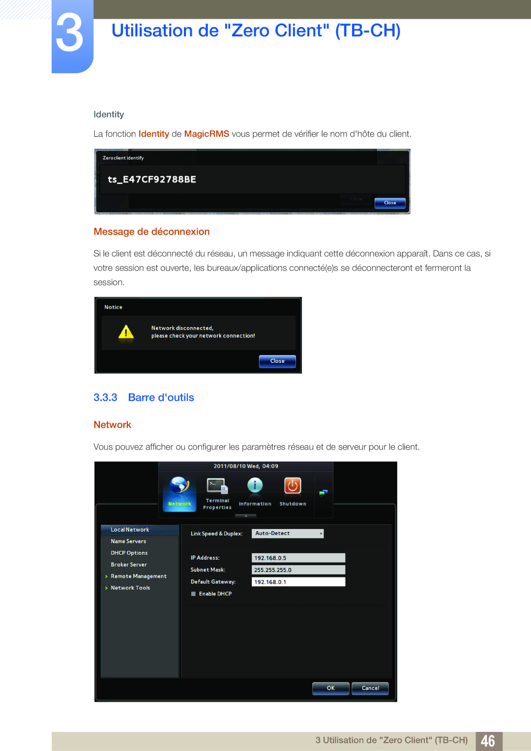 Samsung LF-TBCHA/EN, LF-TBWHF/EN, LF-TBWHD/EN manual Barre doutils, Message de déconnexion, Network 