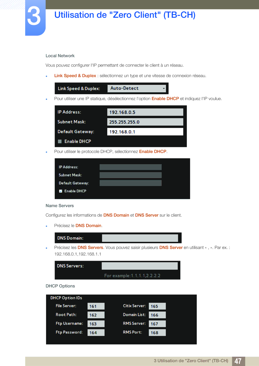 Samsung LF-TBWHD/EN, LF-TBWHF/EN, LF-TBCHA/EN manual Dhcp Options 