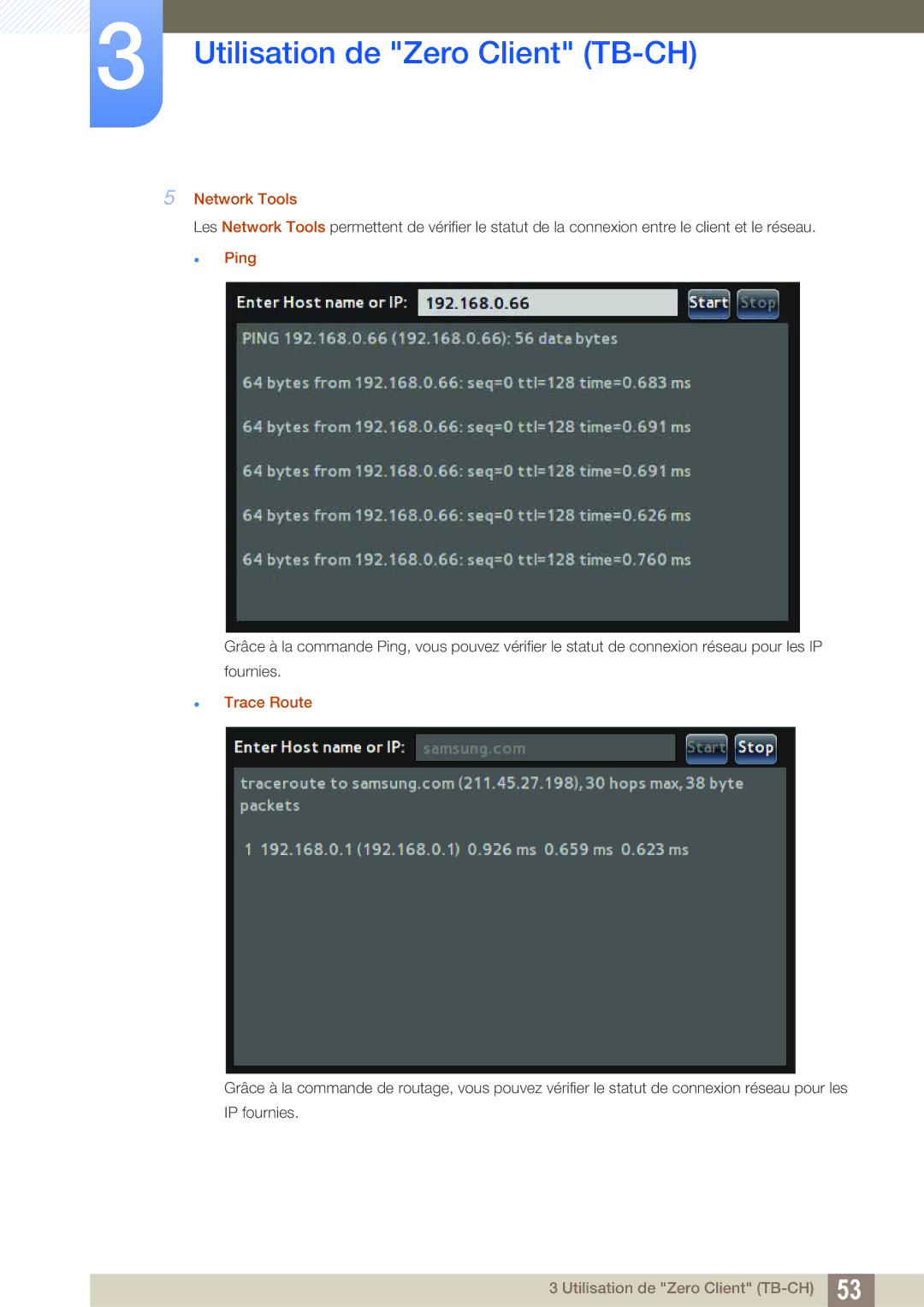 Samsung LF-TBWHD/EN, LF-TBWHF/EN, LF-TBCHA/EN manual Network Tools,  Ping,  Trace Route 