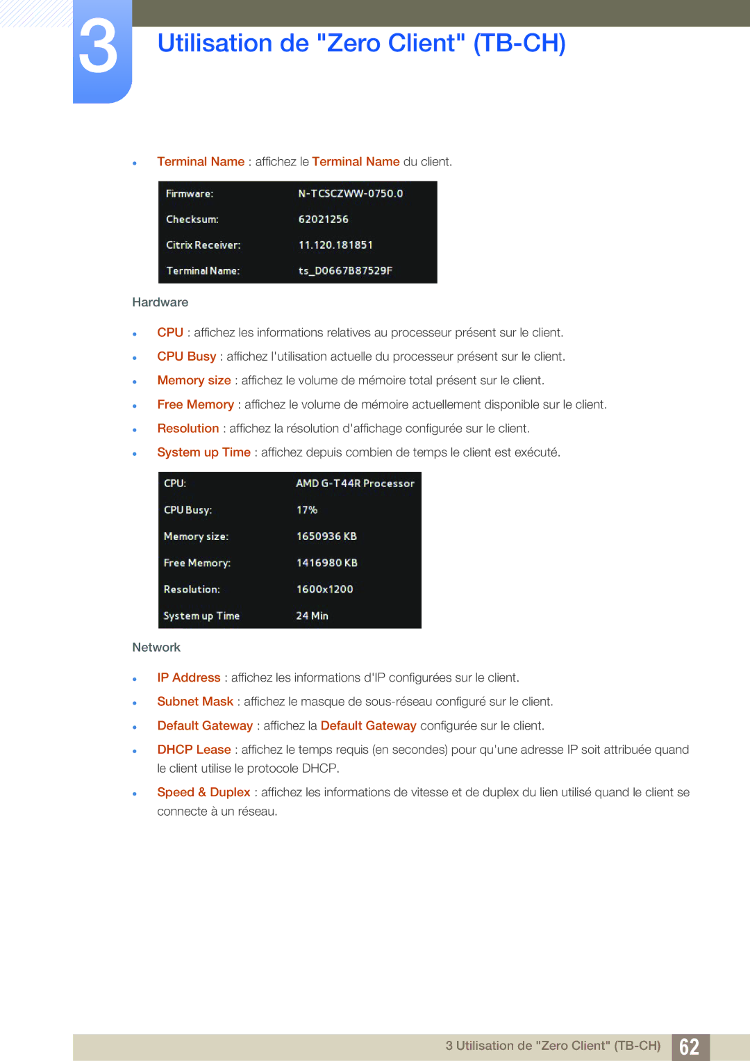 Samsung LF-TBWHD/EN, LF-TBWHF/EN, LF-TBCHA/EN manual  Terminal Name affichez le Terminal Name du client, Hardware 