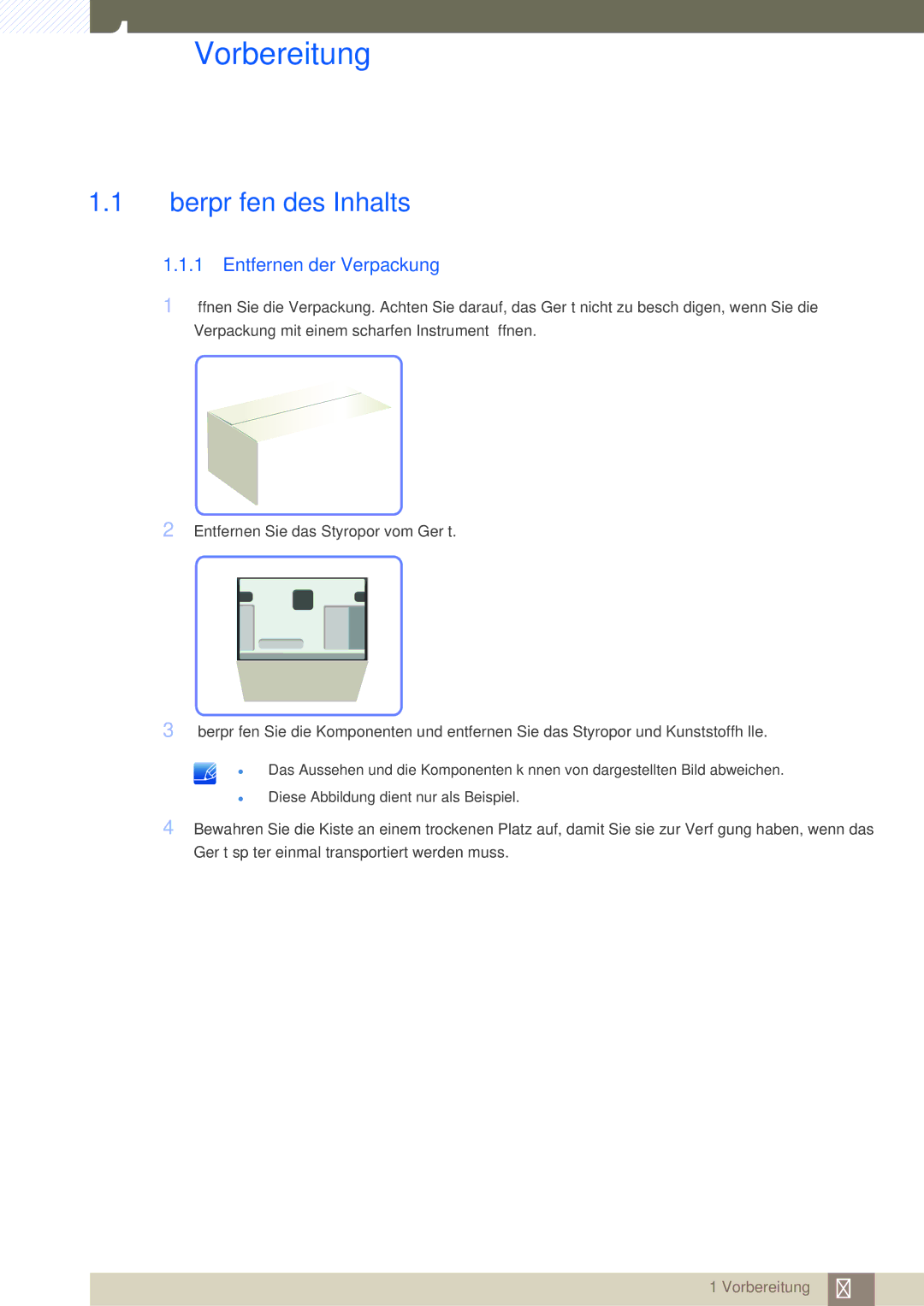 Samsung LF-TBWHD/EN, LF-TBWHF/EN manual Überprüfen des Inhalts, Entfernen der Verpackung 