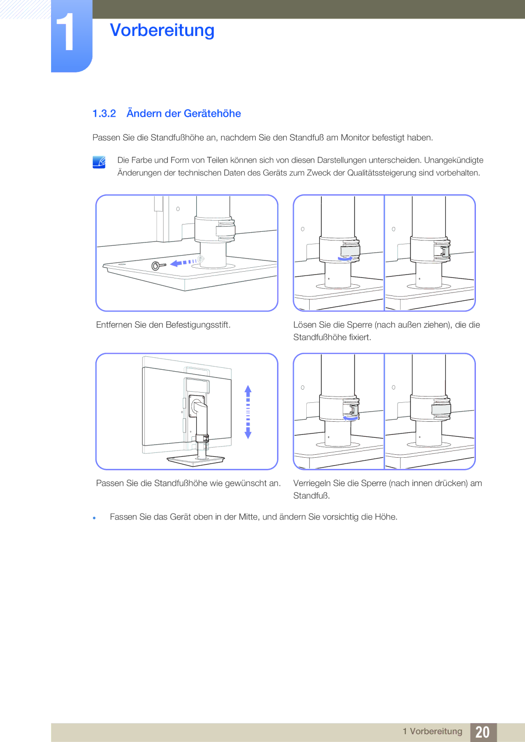 Samsung LF-TBWHF/EN, LF-TBWHD/EN manual 2 Ändern der Gerätehöhe 