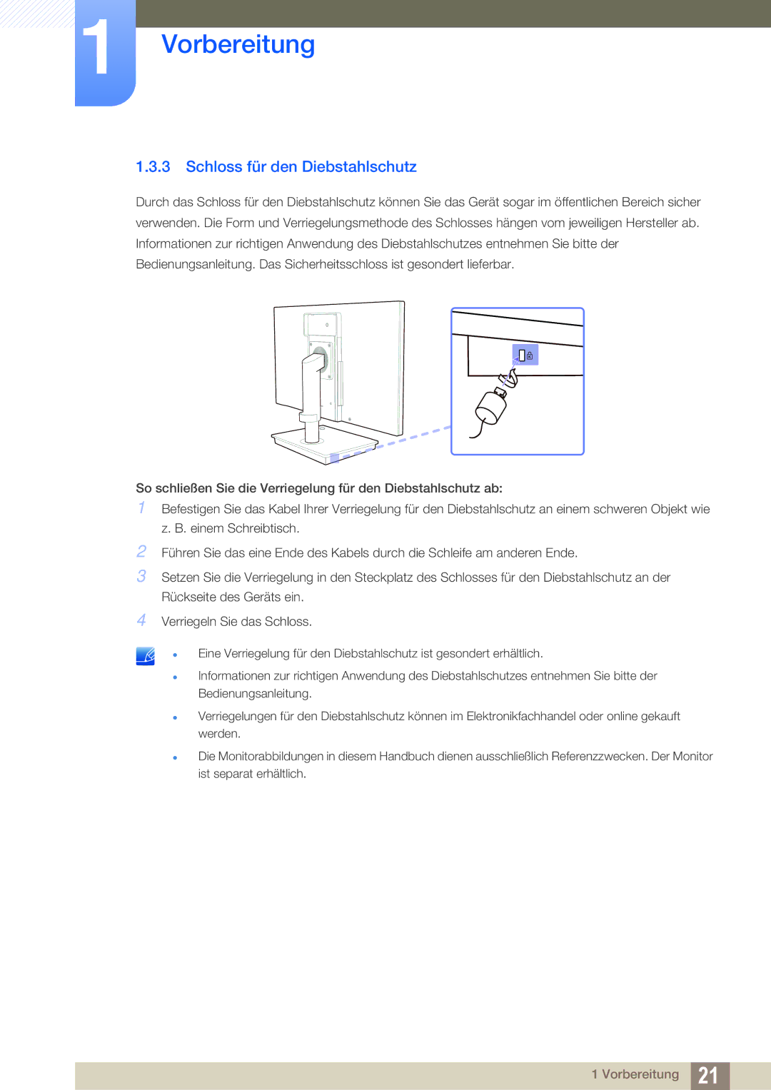 Samsung LF-TBWHD/EN, LF-TBWHF/EN manual Schloss für den Diebstahlschutz 