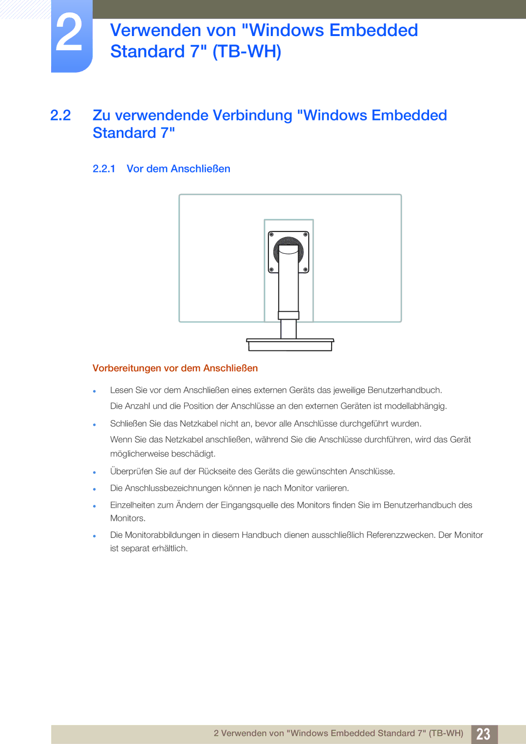 Samsung LF-TBWHD/EN, LF-TBWHF/EN manual Zu verwendende Verbindung Windows Embedded Standard, Vor dem Anschließen 