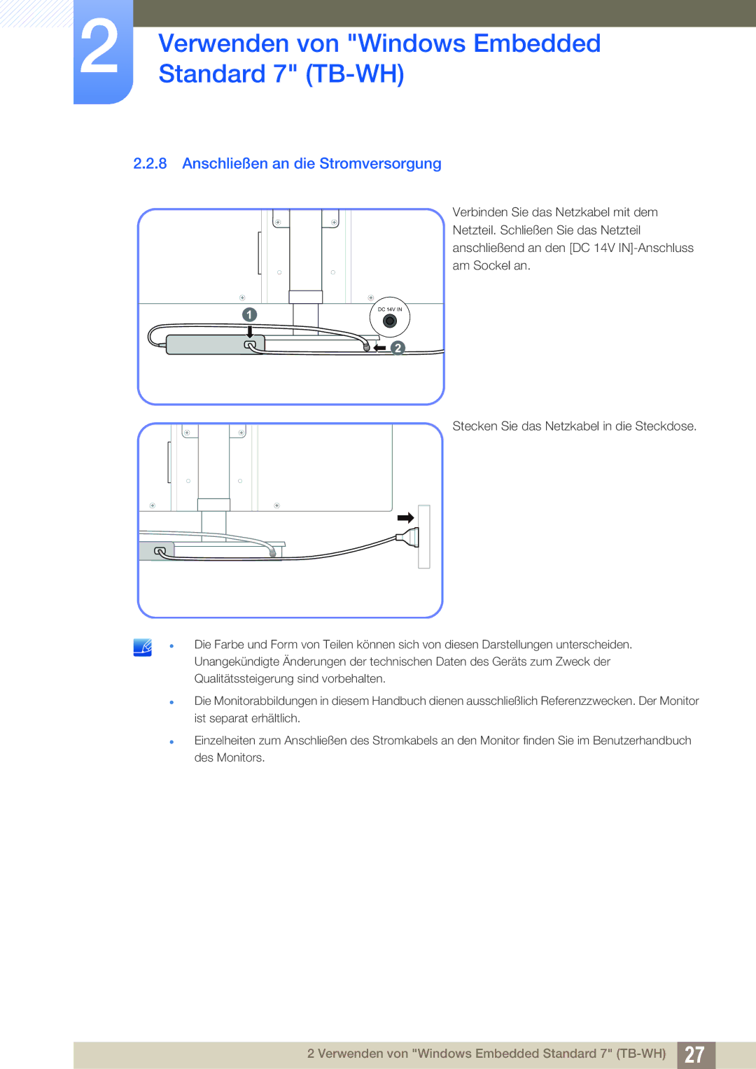 Samsung LF-TBWHD/EN, LF-TBWHF/EN manual Anschließen an die Stromversorgung 