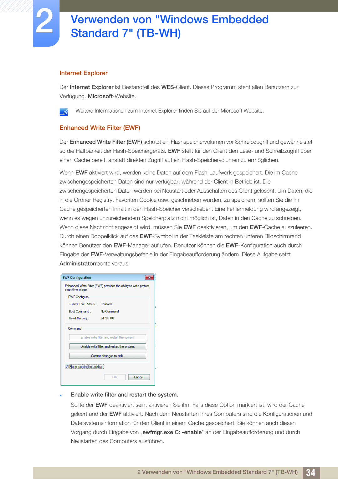 Samsung LF-TBWHF/EN, LF-TBWHD/EN manual Internet Explorer, Enhanced Write Filter EWF 