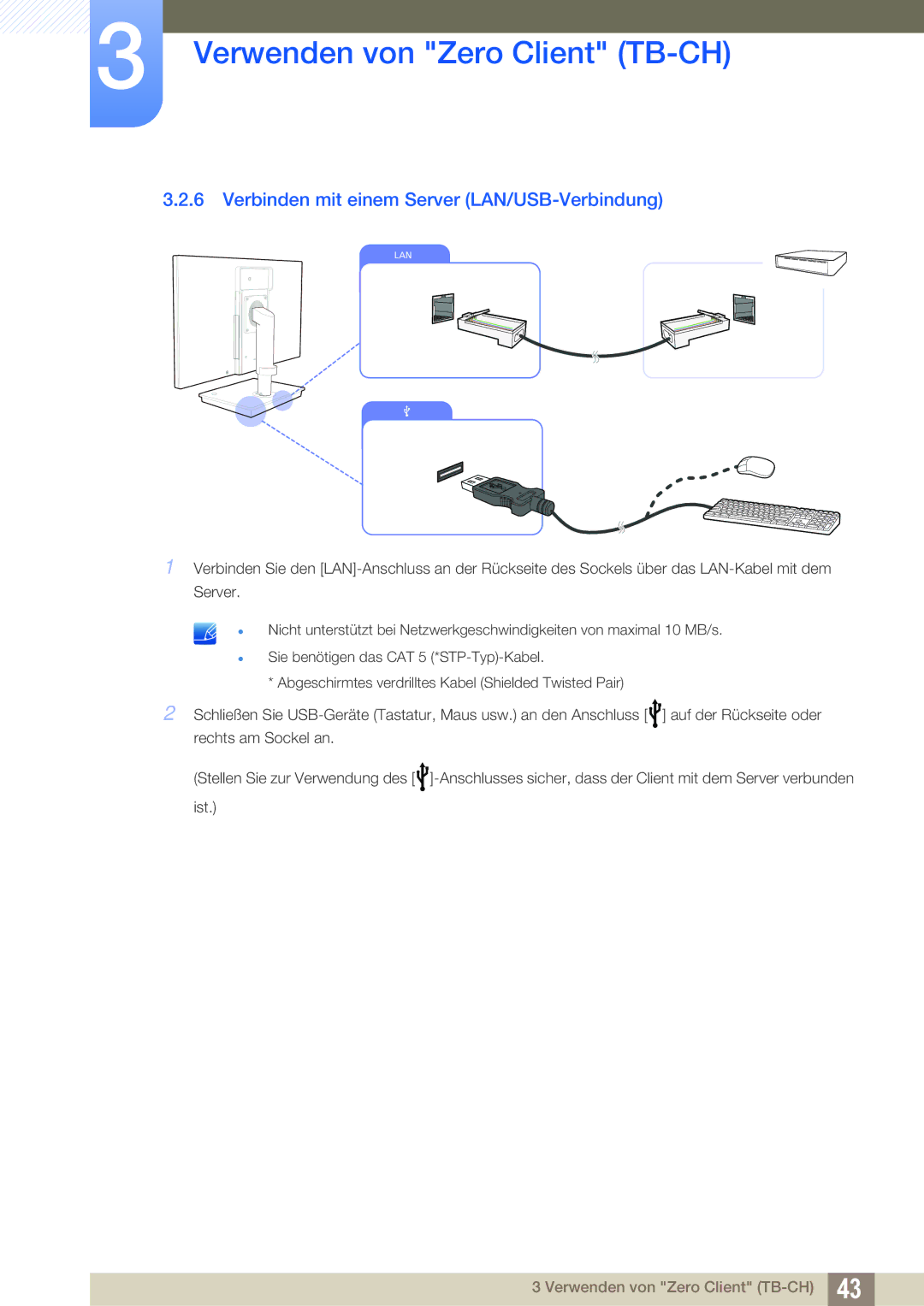 Samsung LF-TBWHD/EN, LF-TBWHF/EN manual Verbinden mit einem Server LAN/USB-Verbindung 