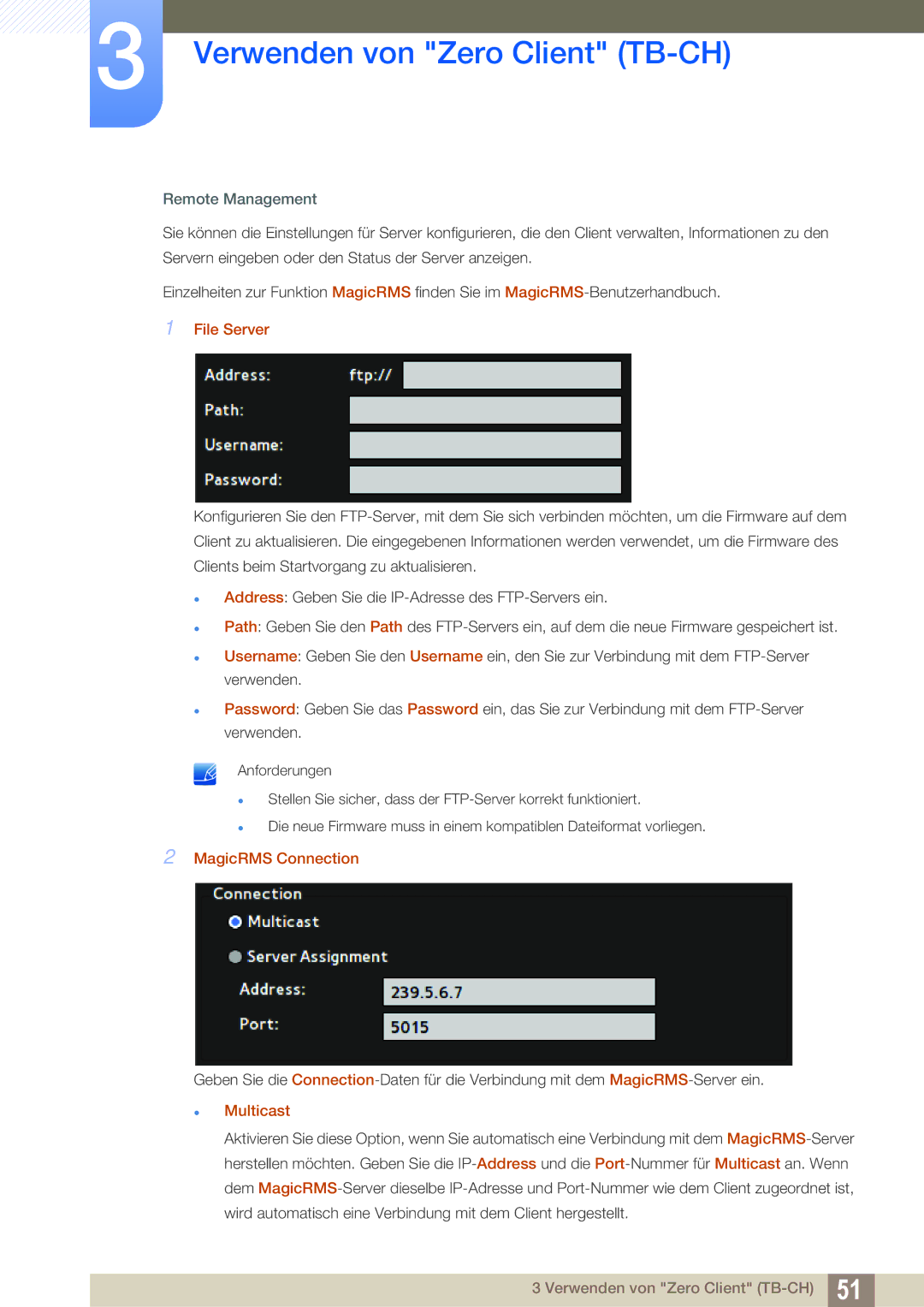 Samsung LF-TBWHD/EN, LF-TBWHF/EN manual Remote Management, File Server, MagicRMS Connection,  Multicast 