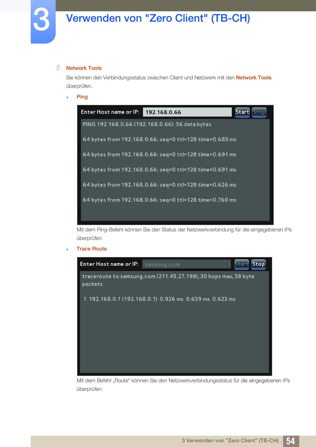 Samsung LF-TBWHF/EN, LF-TBWHD/EN manual Network Tools,  Ping,  Trace Route 