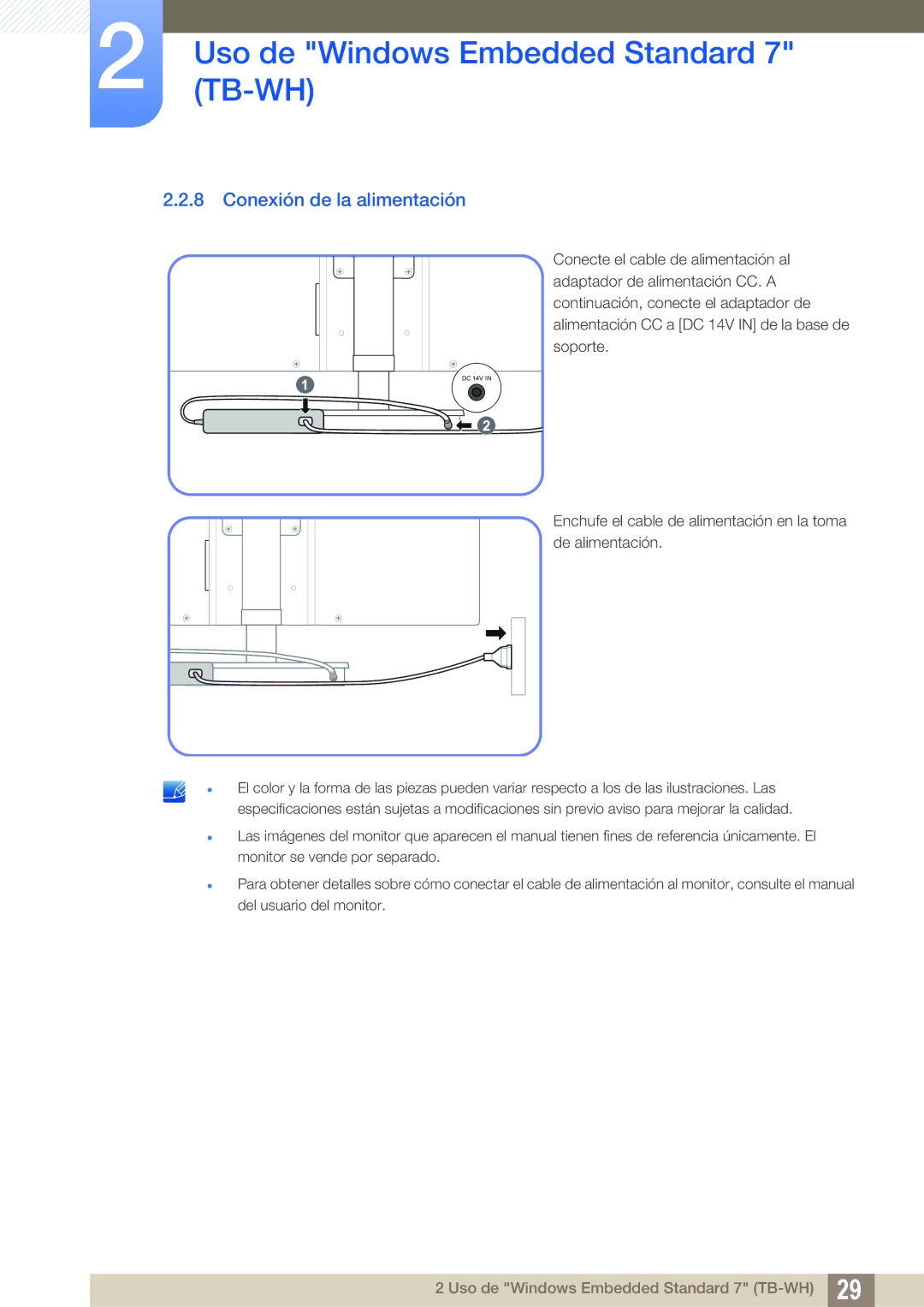 Samsung LF-TBWHD/EN, LF-TBWHF/EN Conexión de la alimentación, Enchufe el cable de alimentación en la toma de alimentación 