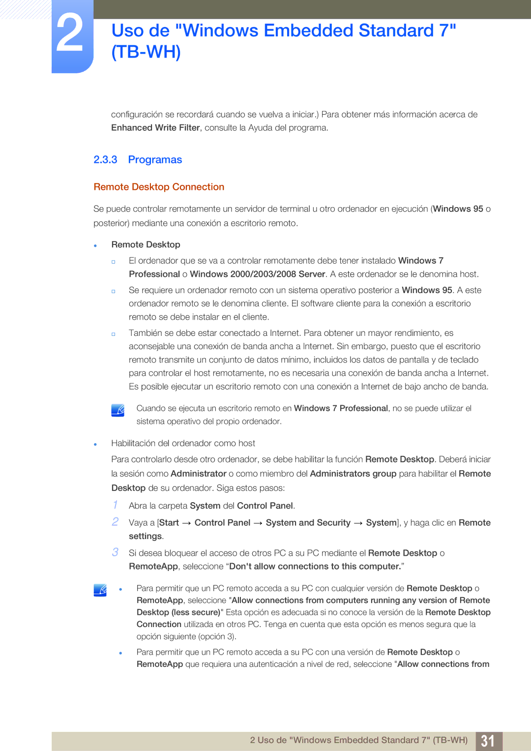 Samsung LF-TBWHD/EN, LF-TBWHF/EN manual Programas, Remote Desktop Connection 