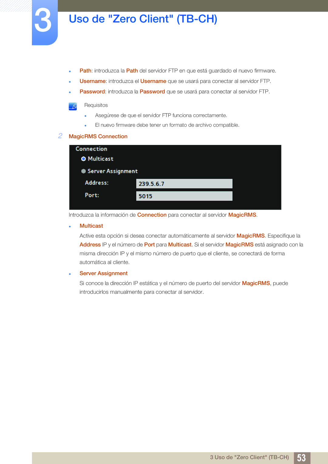 Samsung LF-TBWHD/EN, LF-TBWHF/EN manual MagicRMS Connection,  Multicast,  Server Assignment 