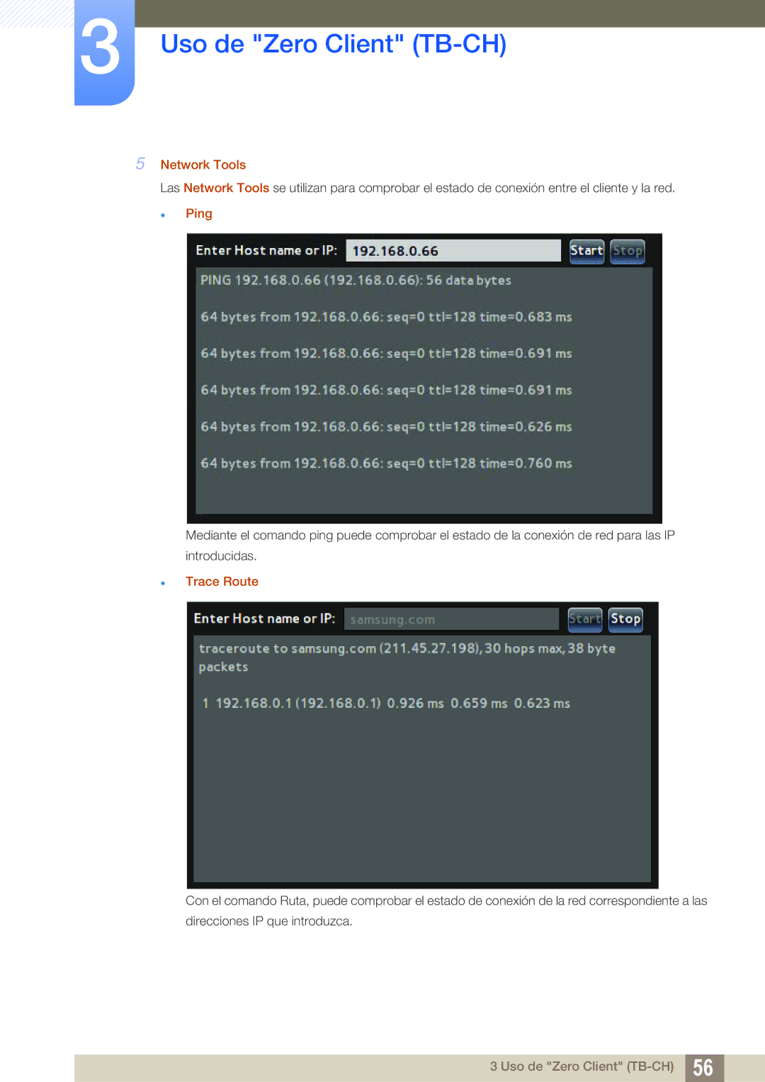 Samsung LF-TBWHF/EN, LF-TBWHD/EN manual Network Tools,  Ping,  Trace Route 