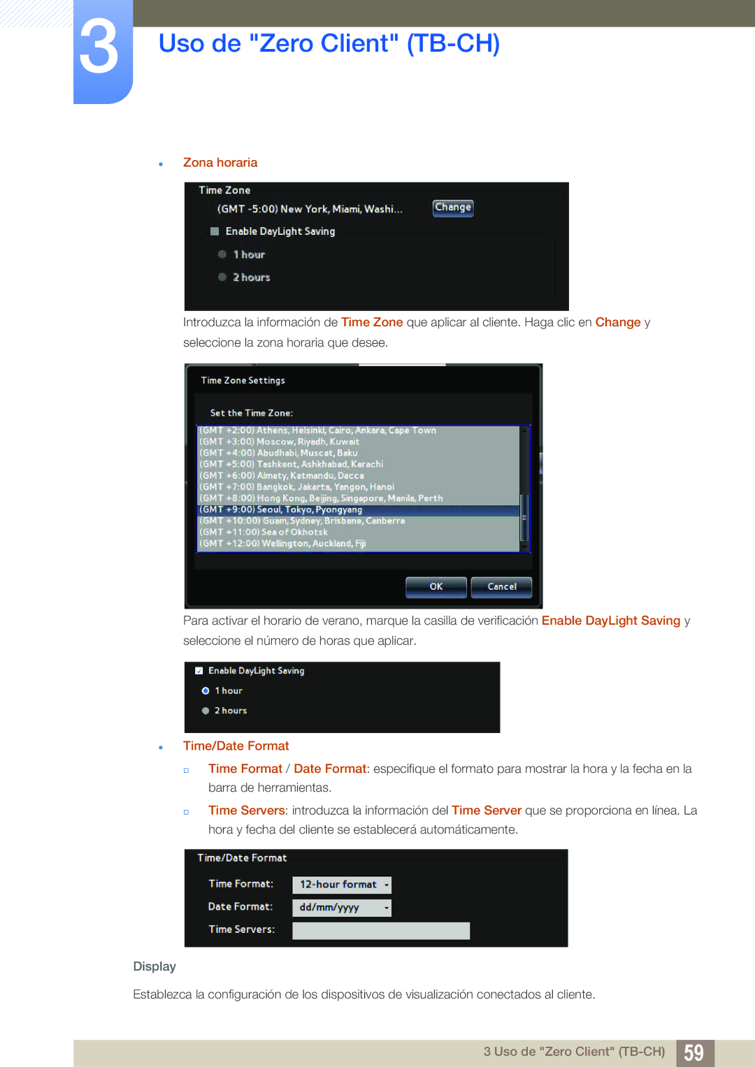 Samsung LF-TBWHD/EN, LF-TBWHF/EN manual  Zona horaria,  Time/Date Format 