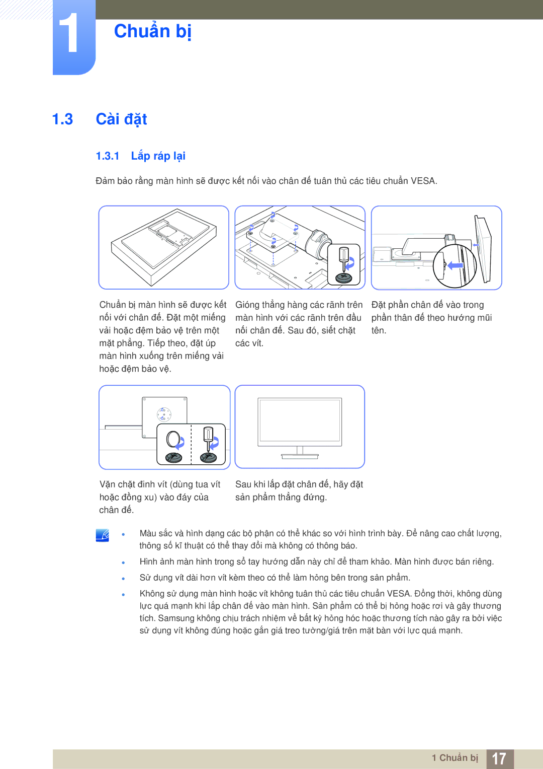 Samsung LF-TBWHF/XY manual Cài đặt, 1 Lắp ráp lại 