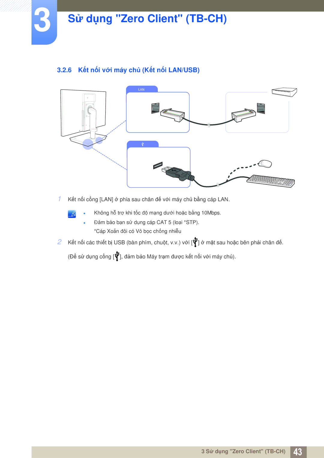 Samsung LF-TBWHF/XY manual 6 Kết nối với máy chủ Kết nối LAN/USB 