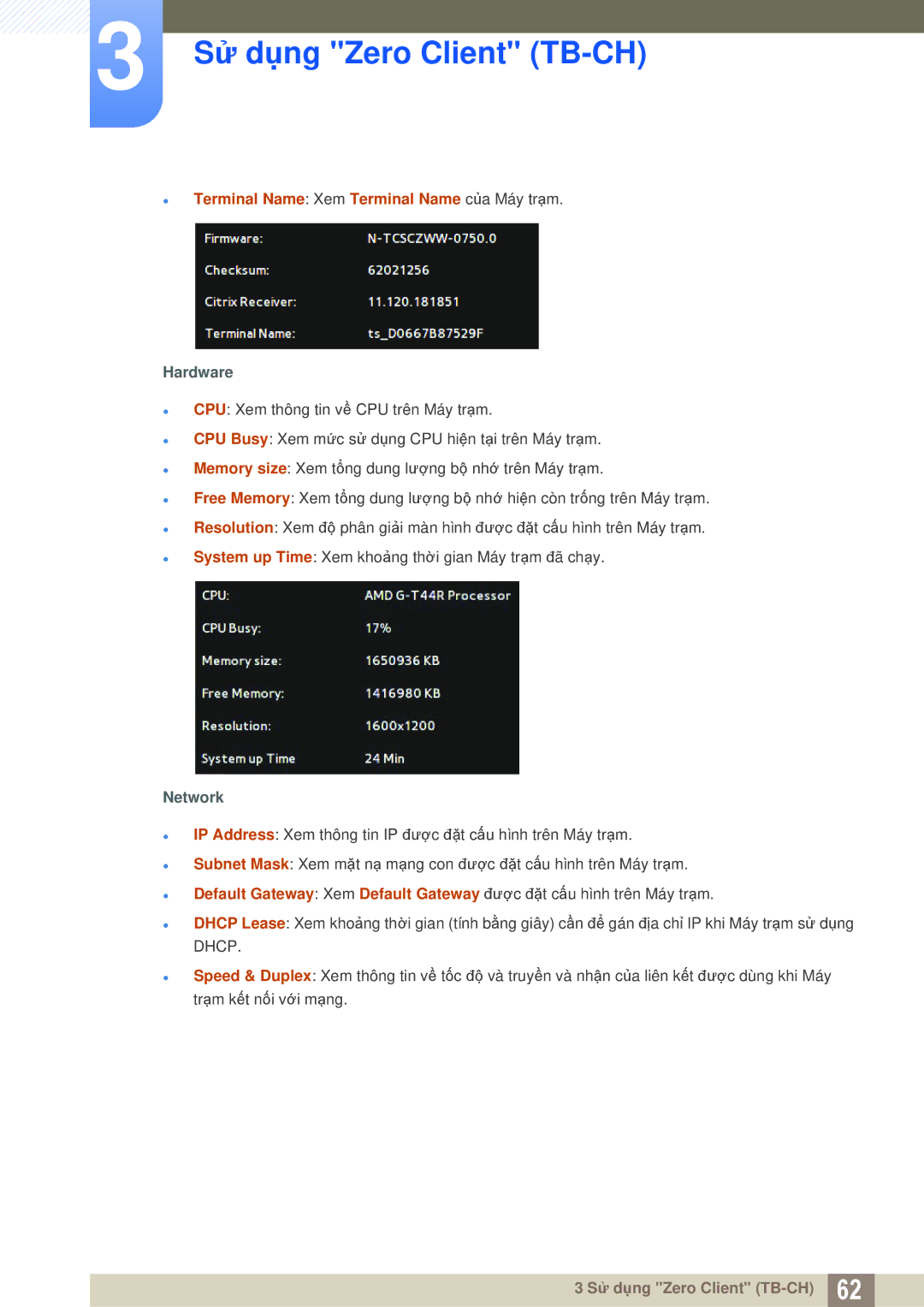 Samsung LF-TBWHF/XY manual  Terminal Name Xem Terminal Name của Máy trạm, Hardware 