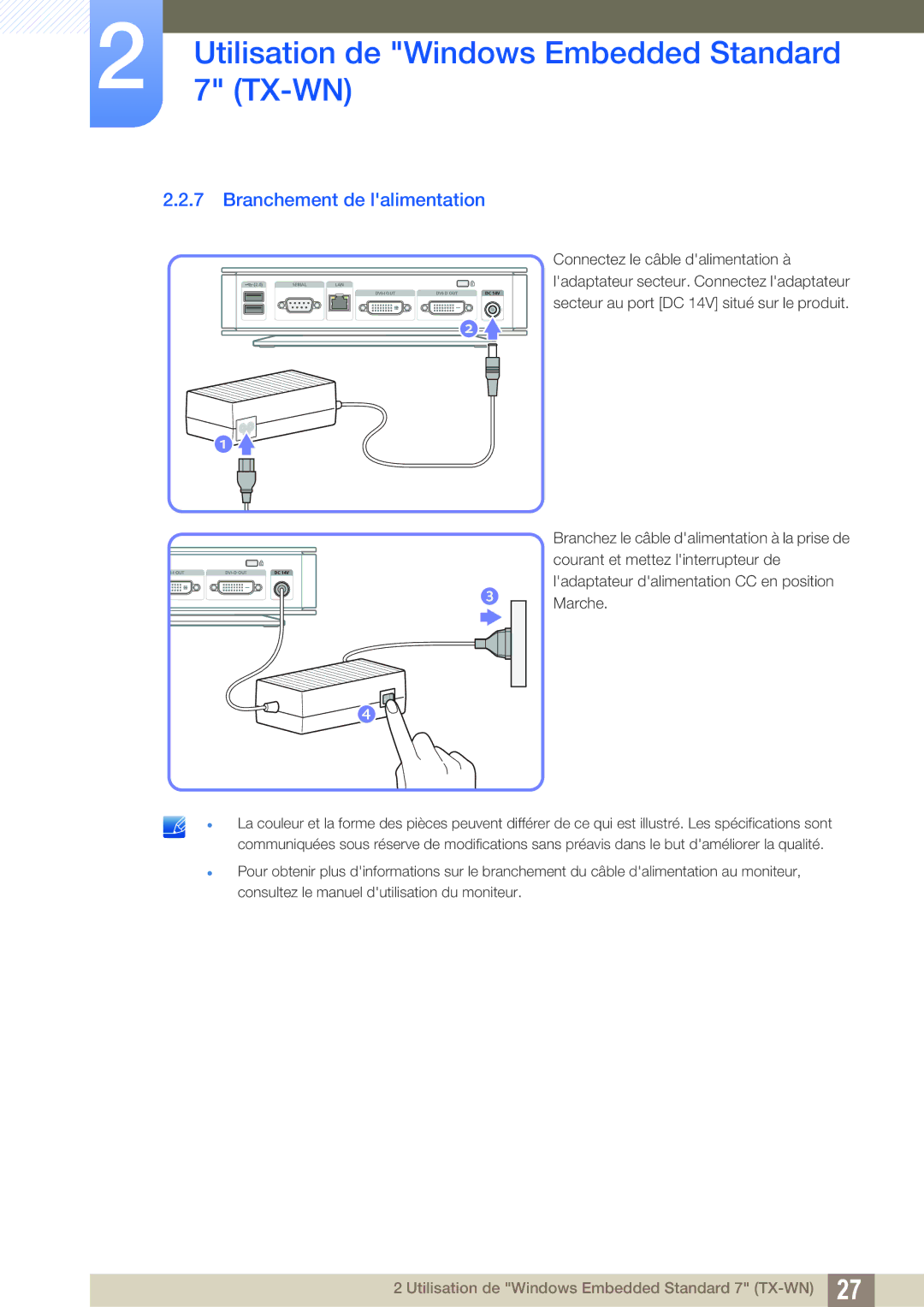 Samsung LF-TXWNF/EN, LF-TXWND/EN manual Branchement de lalimentation 