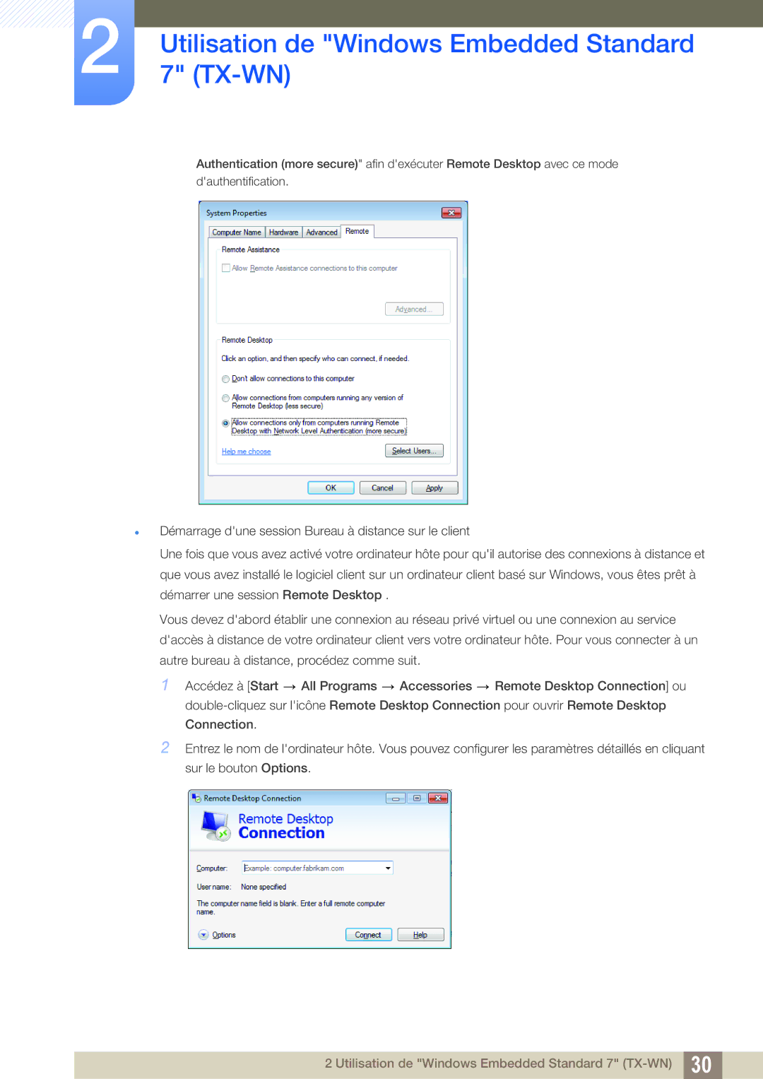 Samsung LF-TXWND/EN, LF-TXWNF/EN manual Utilisation de Windows Embedded Standard 7 TX-WN 